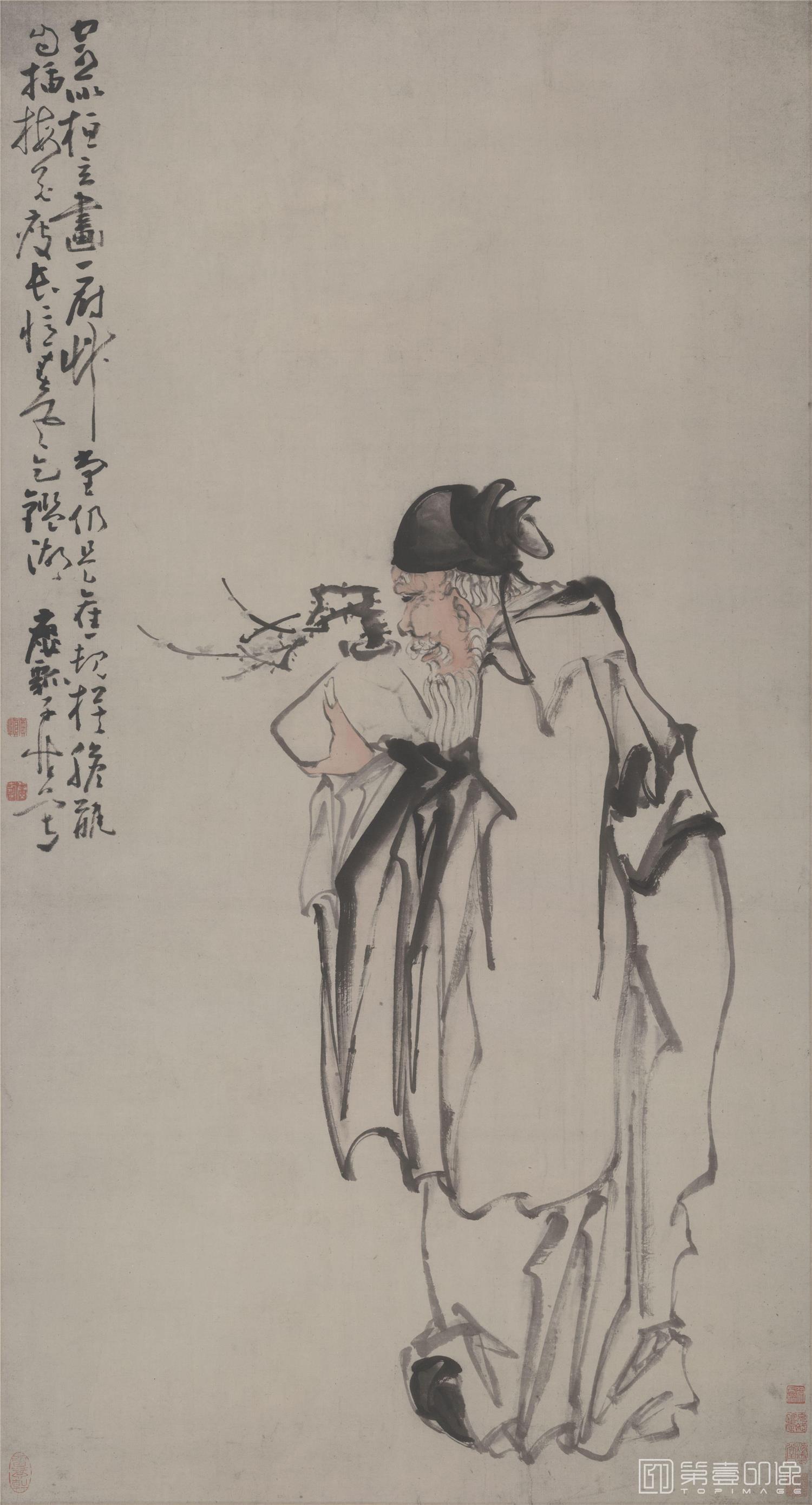 国画-捧梅图纸本124X664