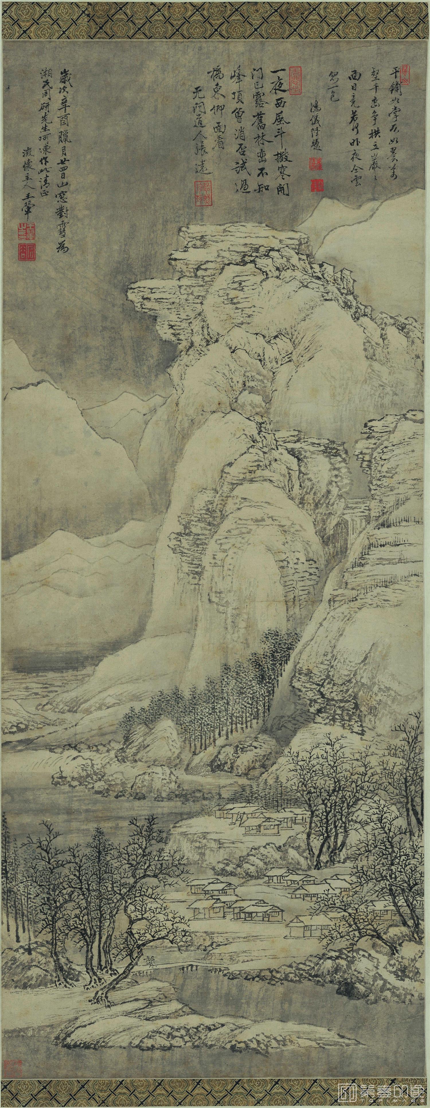 国画-山窗封雪图 纸本 34.3x88.4