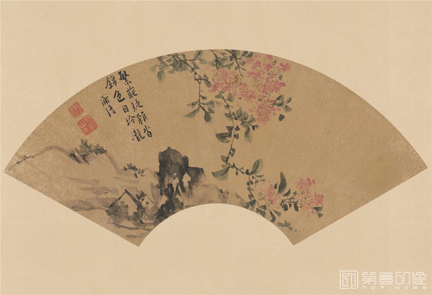 国画-紫薇扇面
