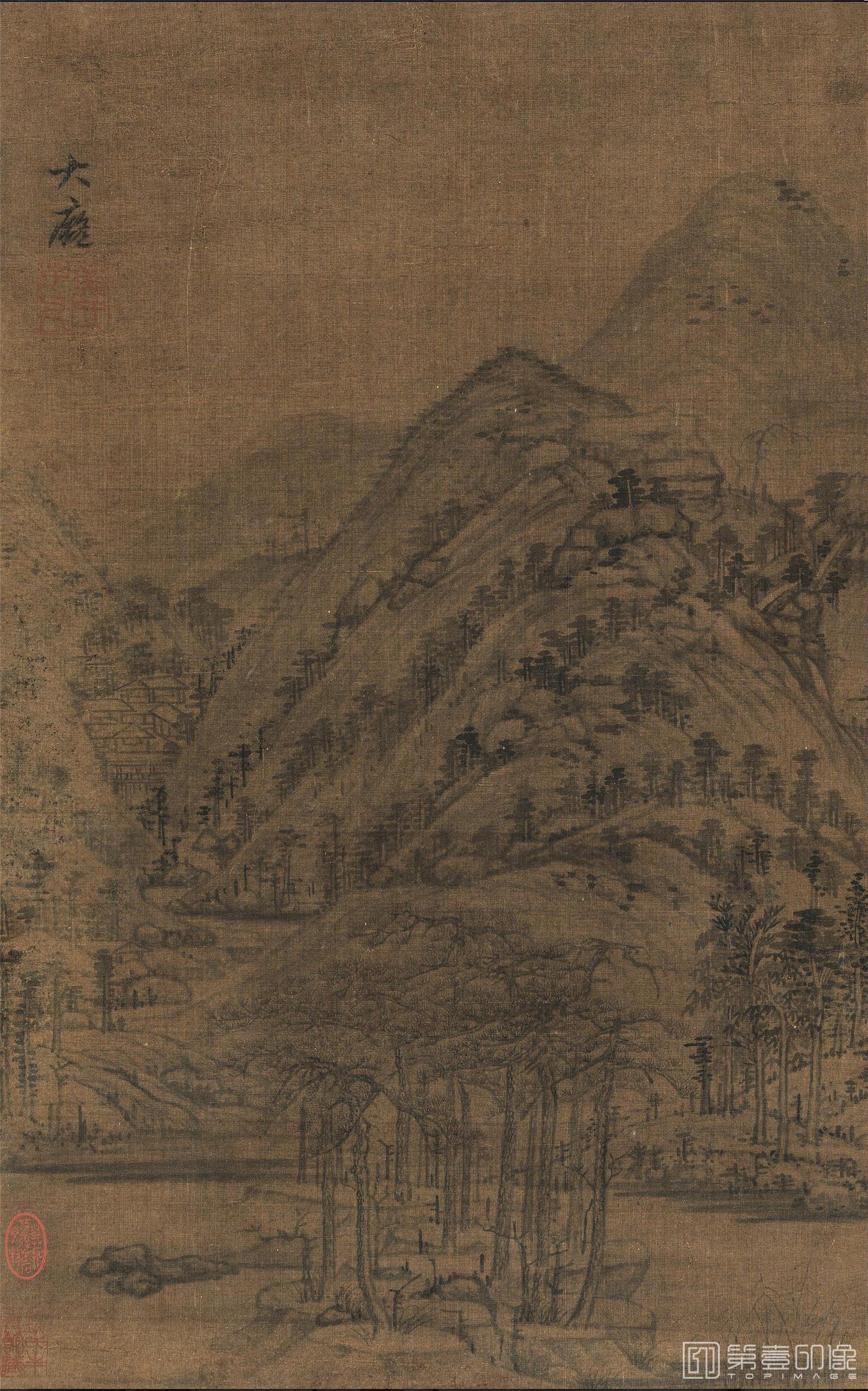 国画-山水 绢本墨笔