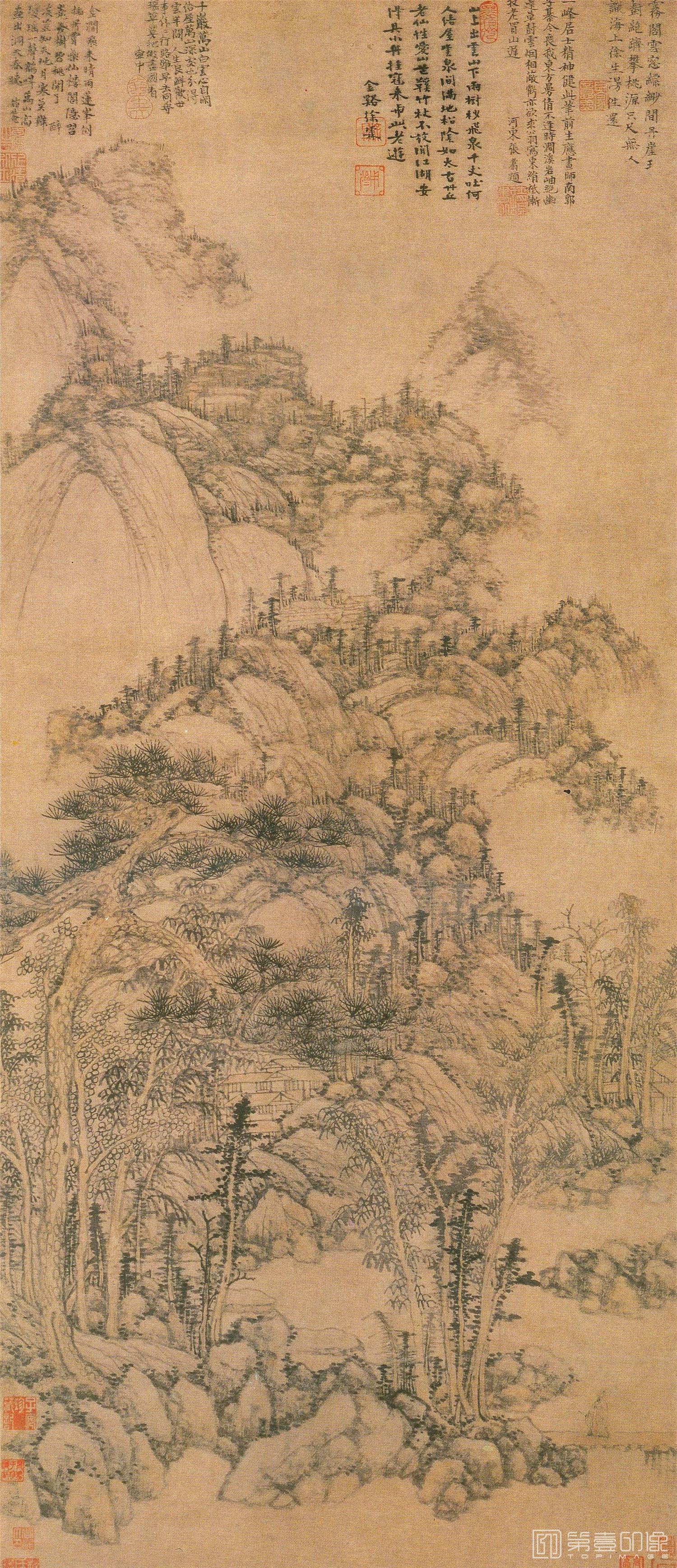 国画-丹崖玉树图