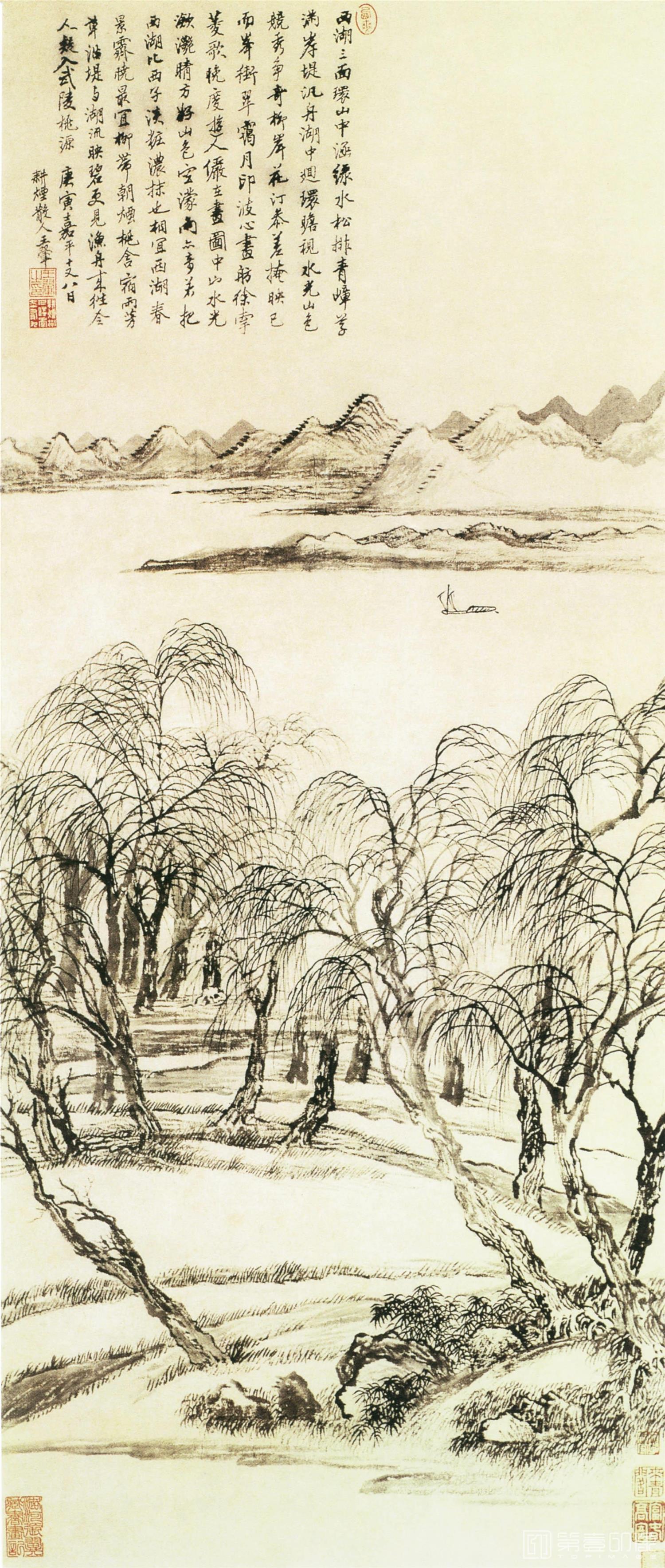 国画-西湖入桃源图
