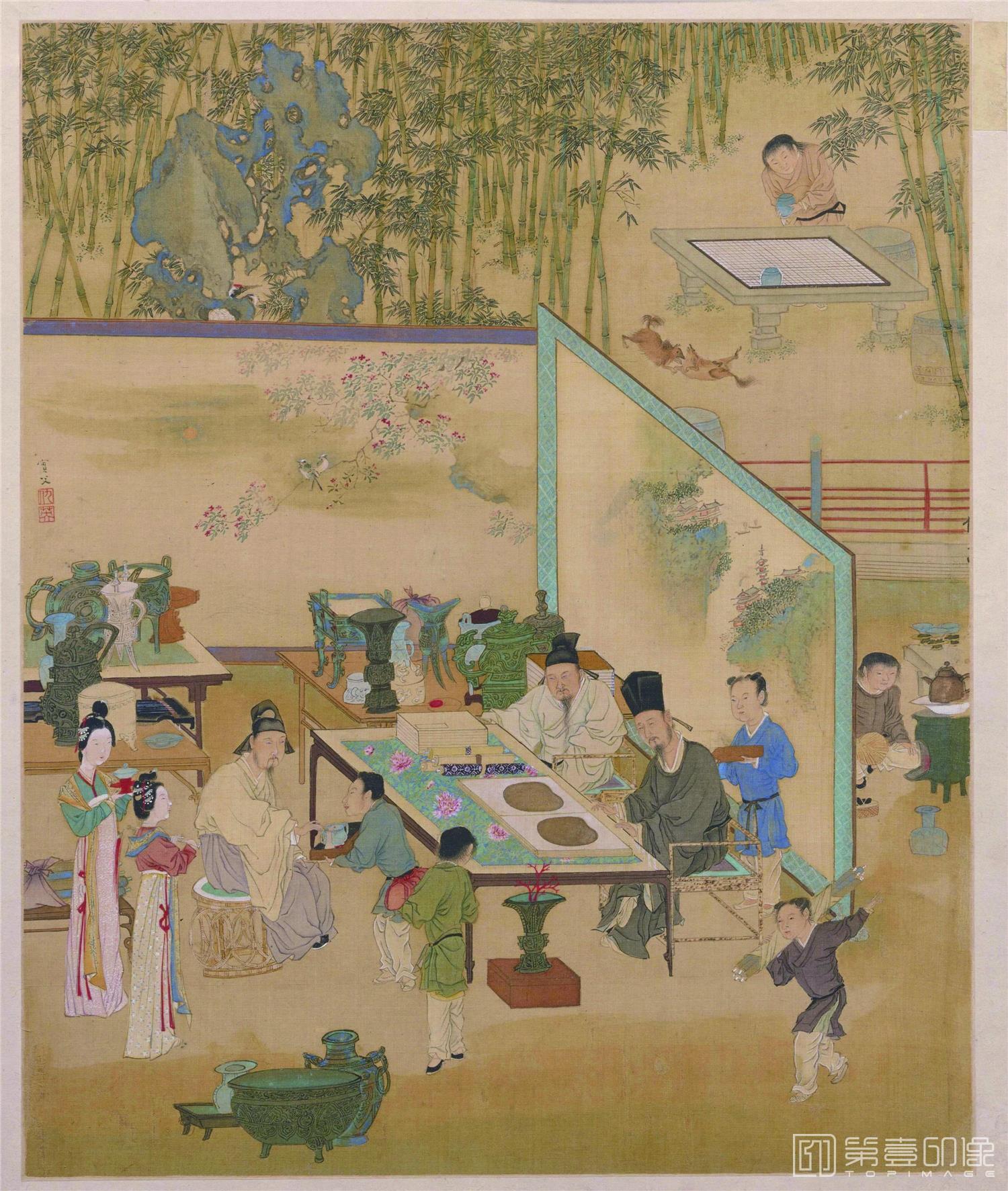 国画-人物故事图-竹院品古