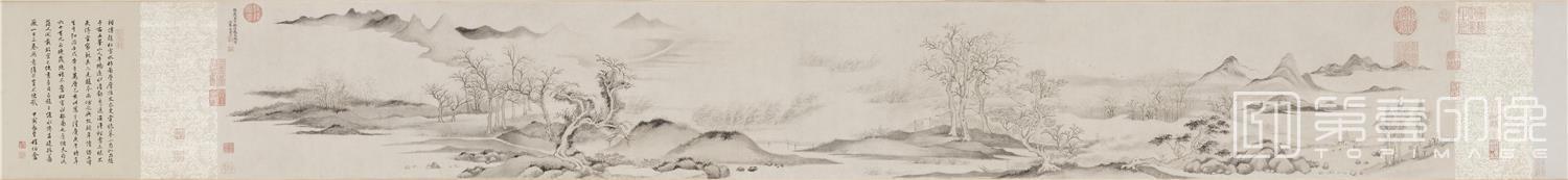 国画-仿赵文敏水村图卷26.7X231.1