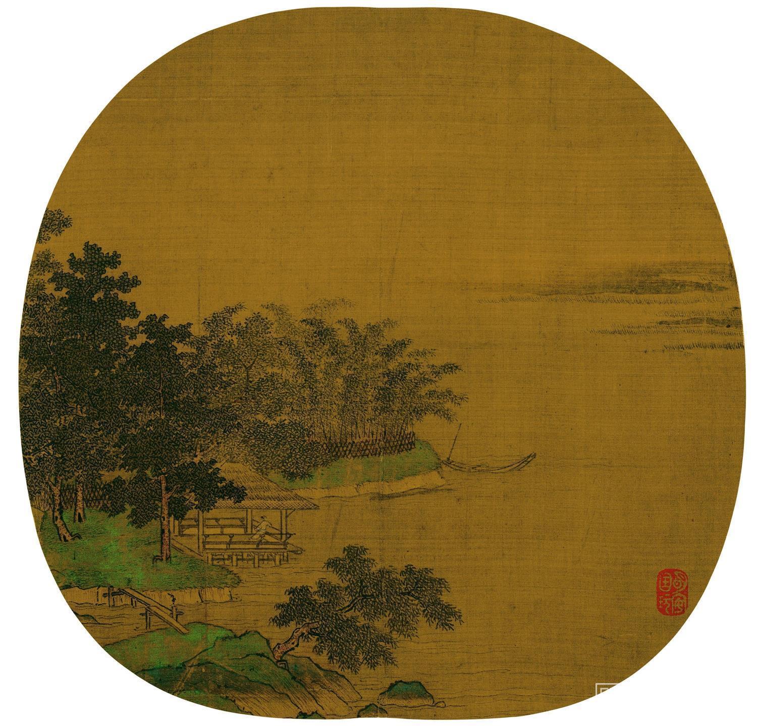 国画-朱光普 江亭晚眺图 23.9x24.3 国画
