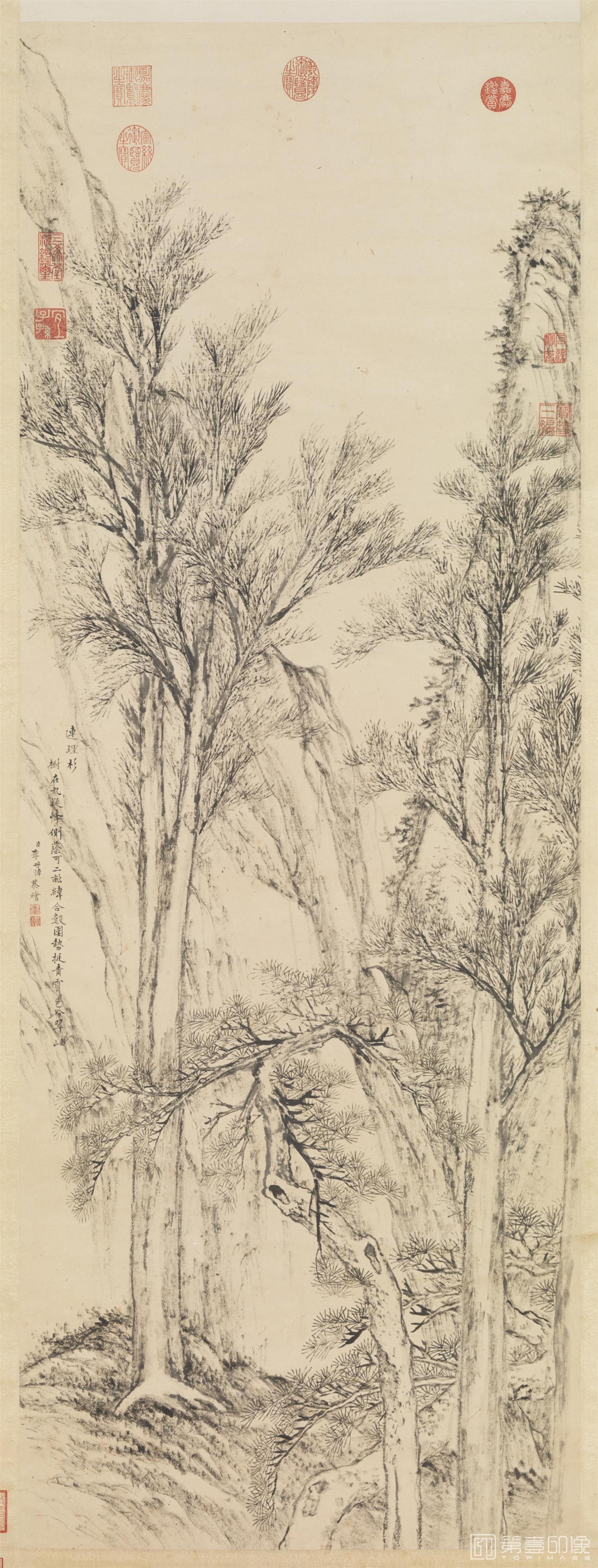 国画-画连理杉 轴