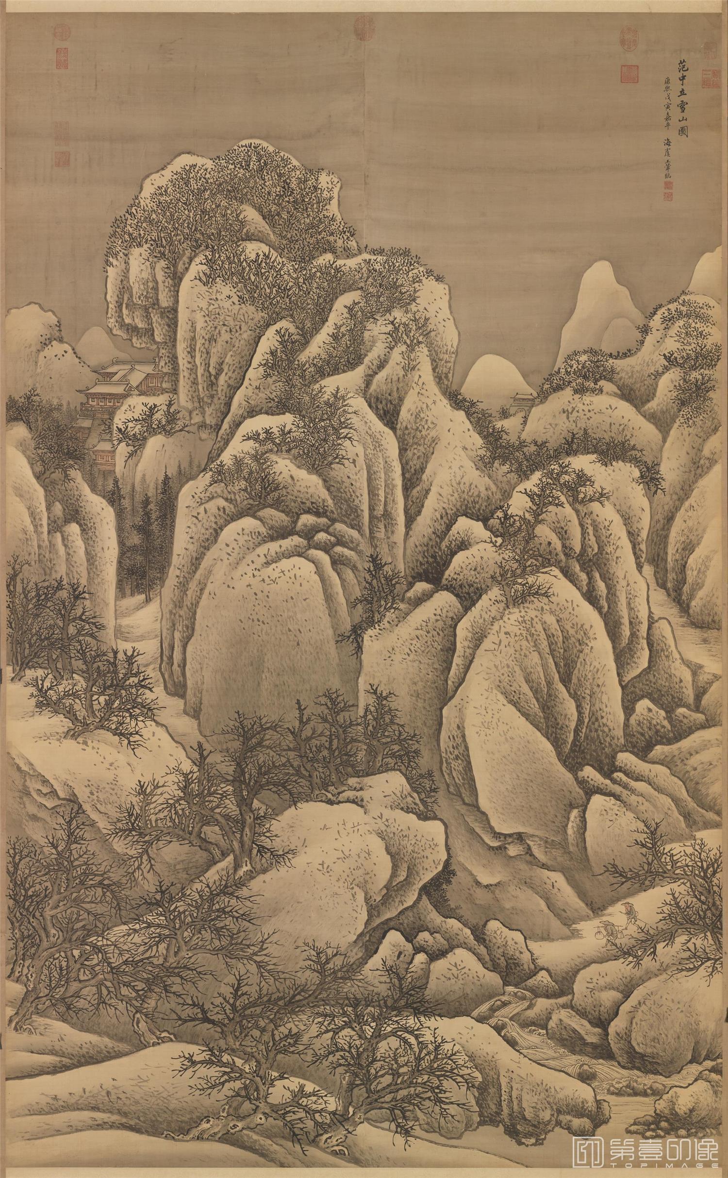 国画-临范宽雪山图