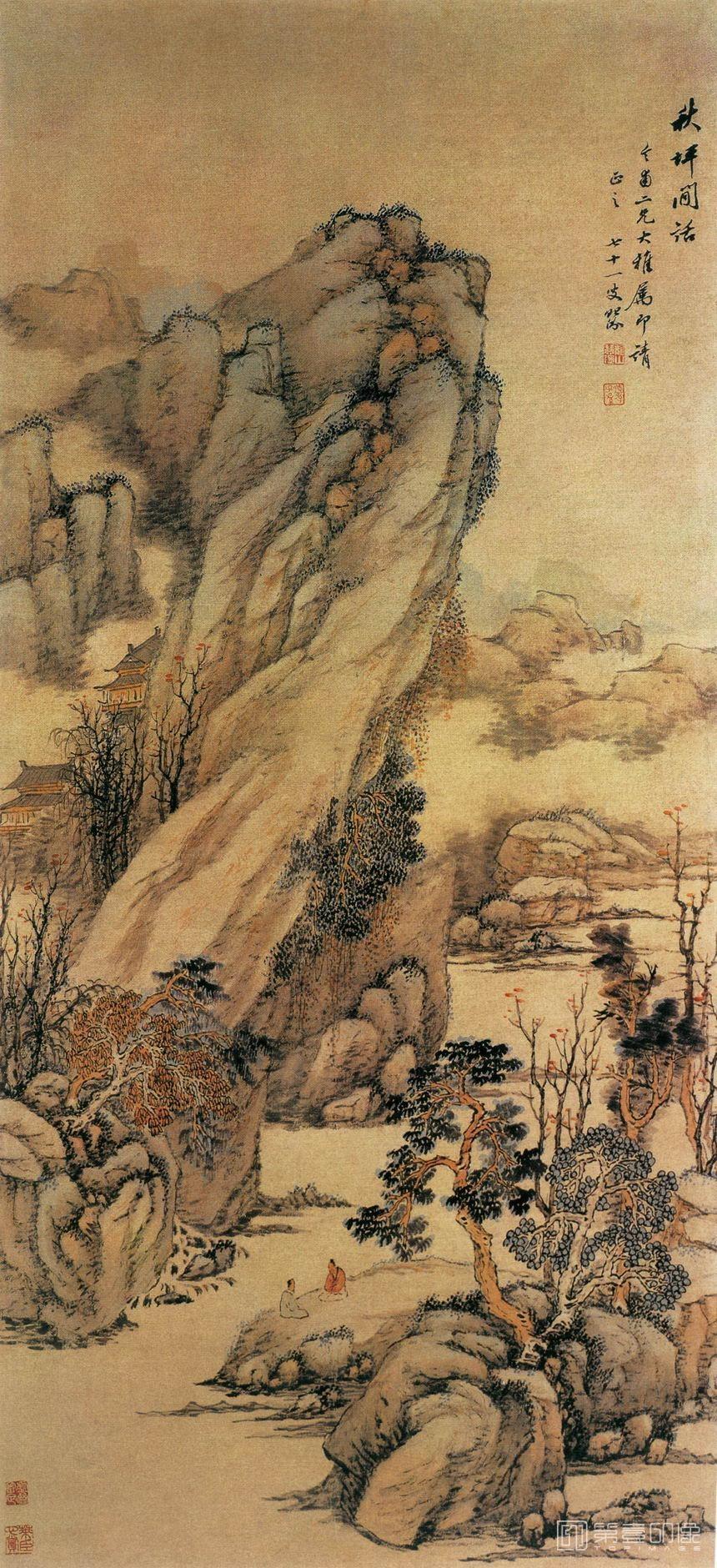 国画-秋坪闲话图