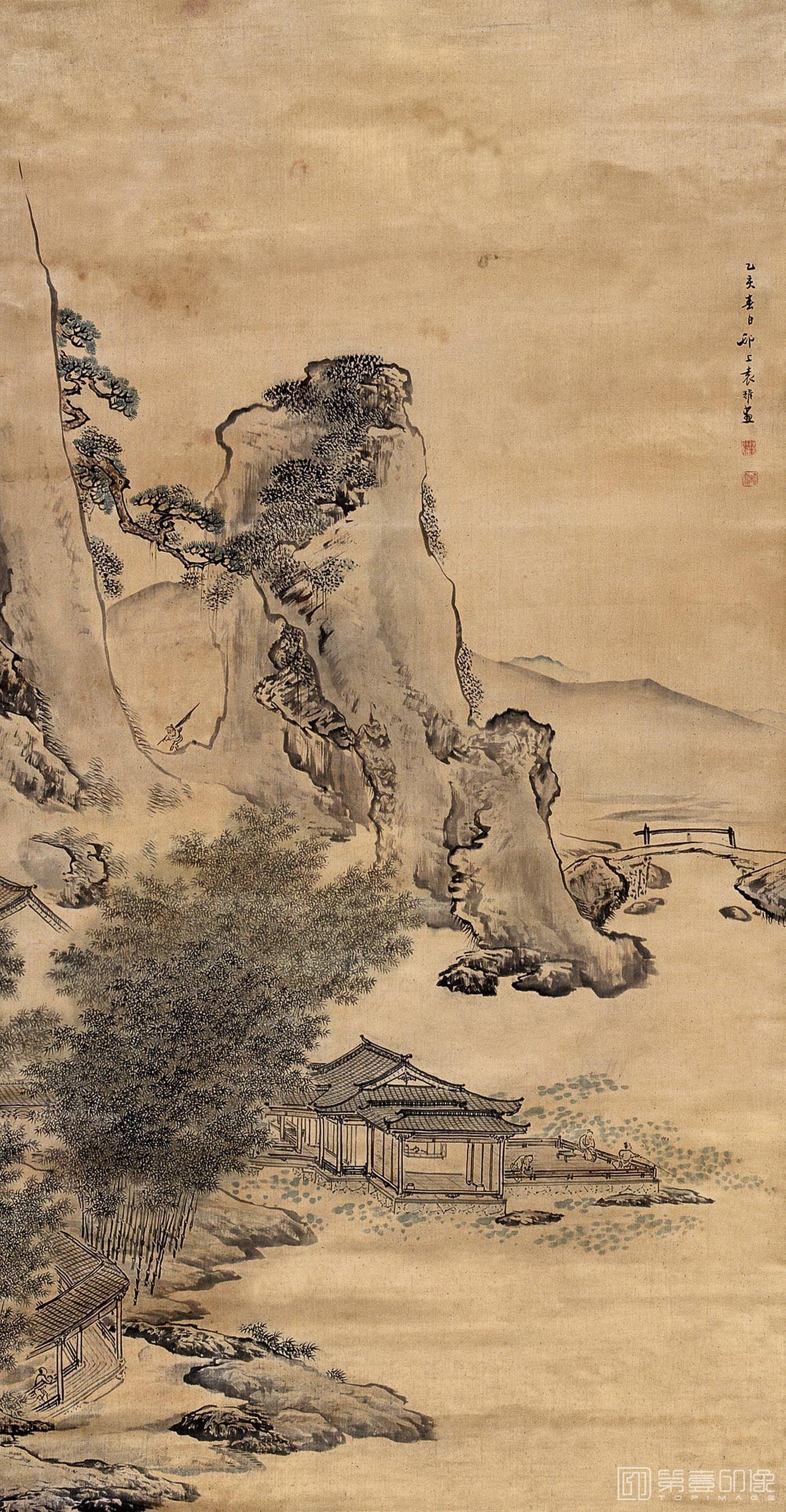 国画-竹林楼阁图