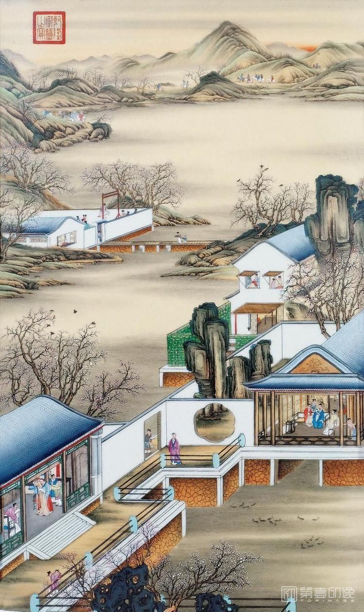国画-雍正圆明园行乐图-二月踏青