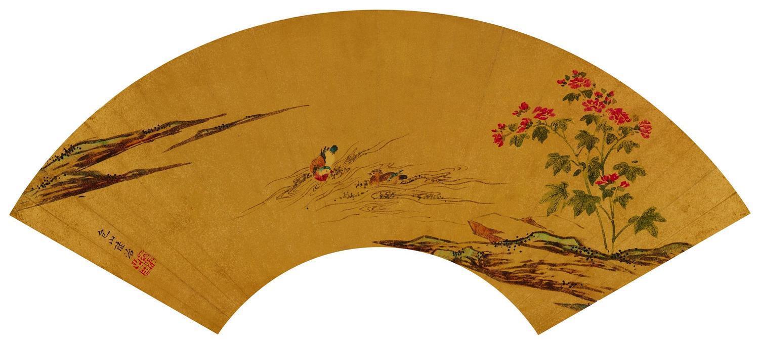 水彩画-花卉扇面-0002