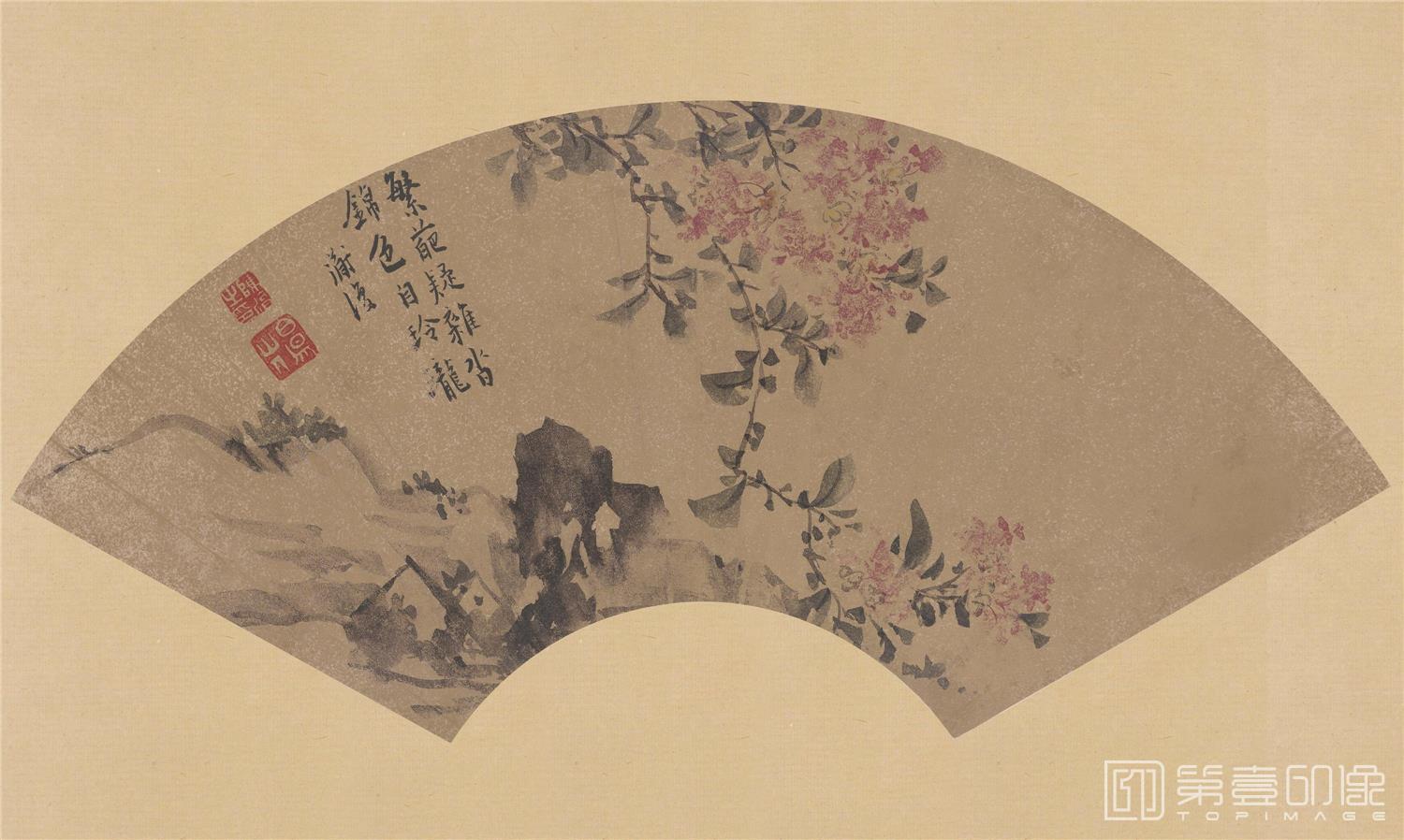 水彩画-紫薇扇面