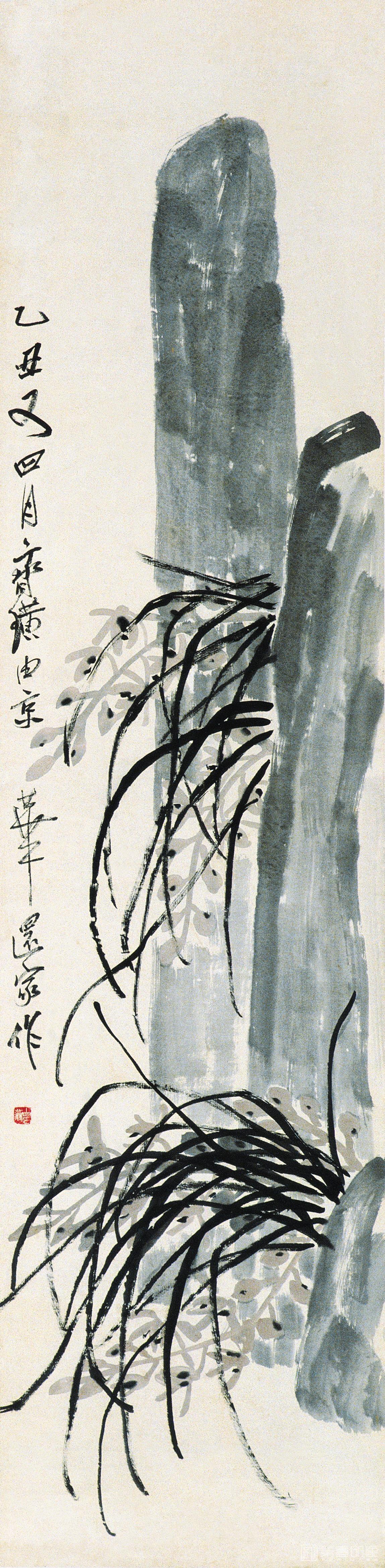 水彩画-兰花，166x41cm，1925，纸本水墨 立轴，中央美术学院