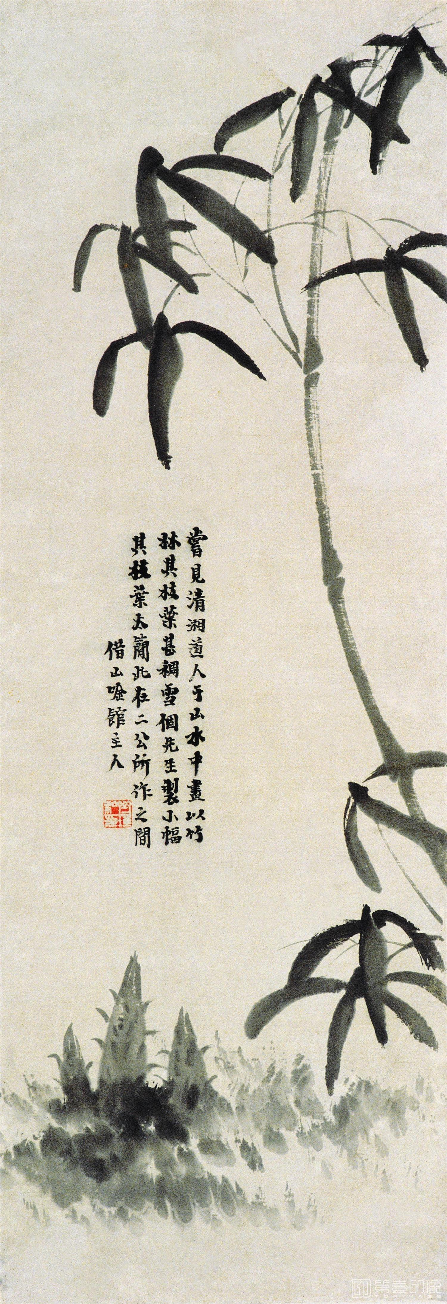 水彩画-竹子，94.5x32.5cm，1910，纸本水墨 立轴，中央美术学院