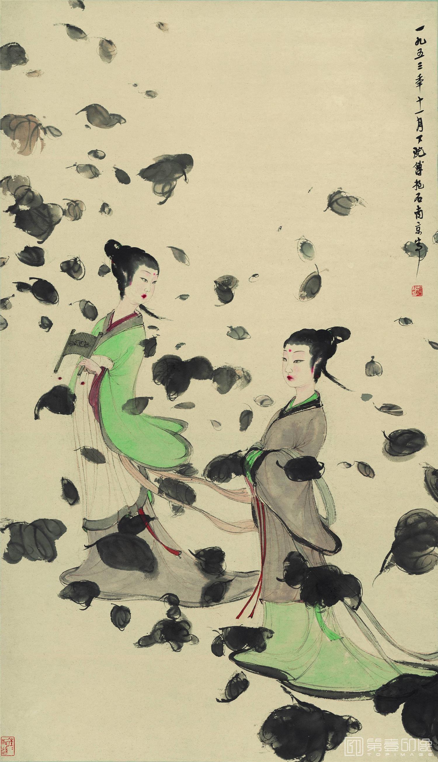 国画-湘君湘夫人 纸本 60.2x104.7