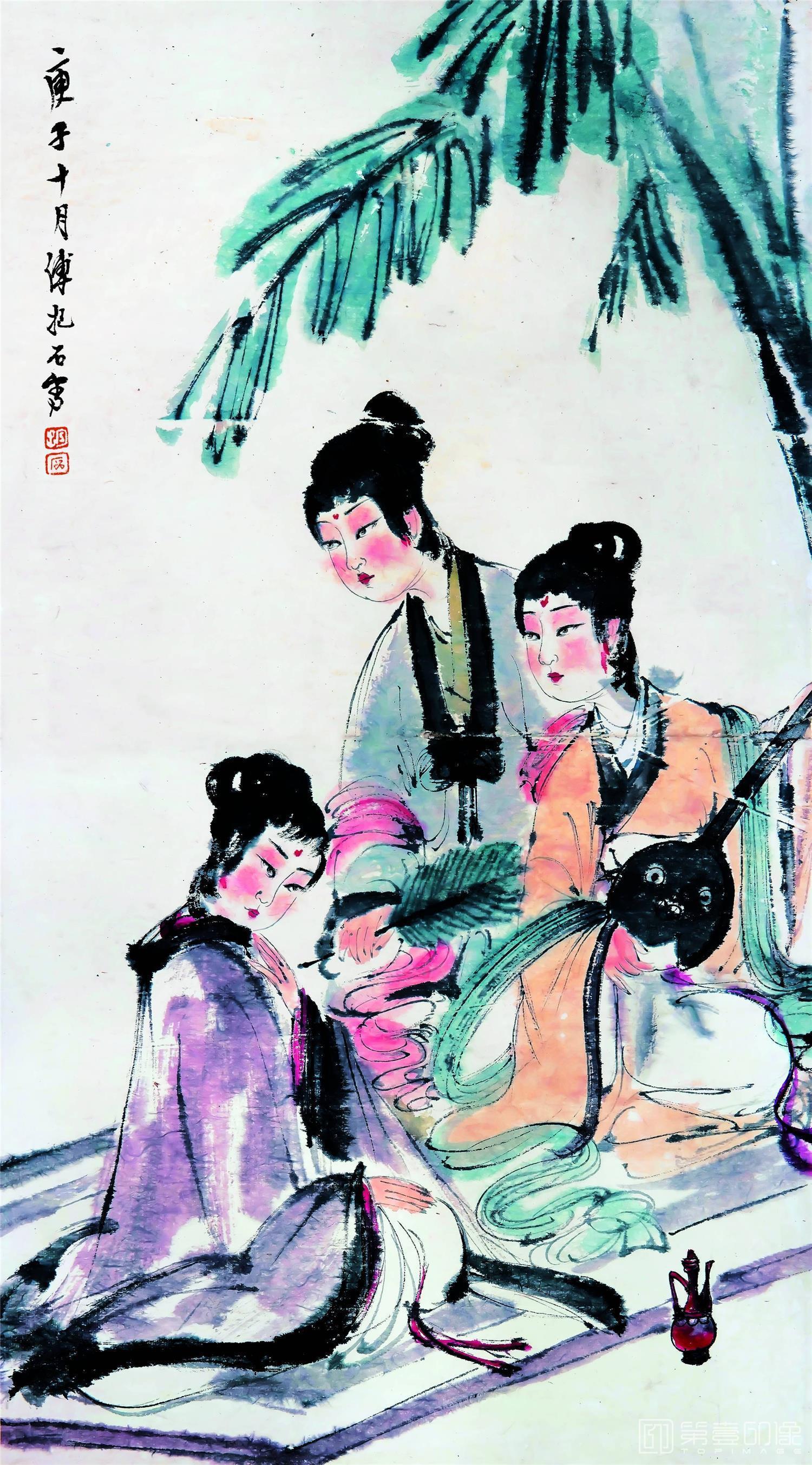 国画-芭蕉美人图 33×60