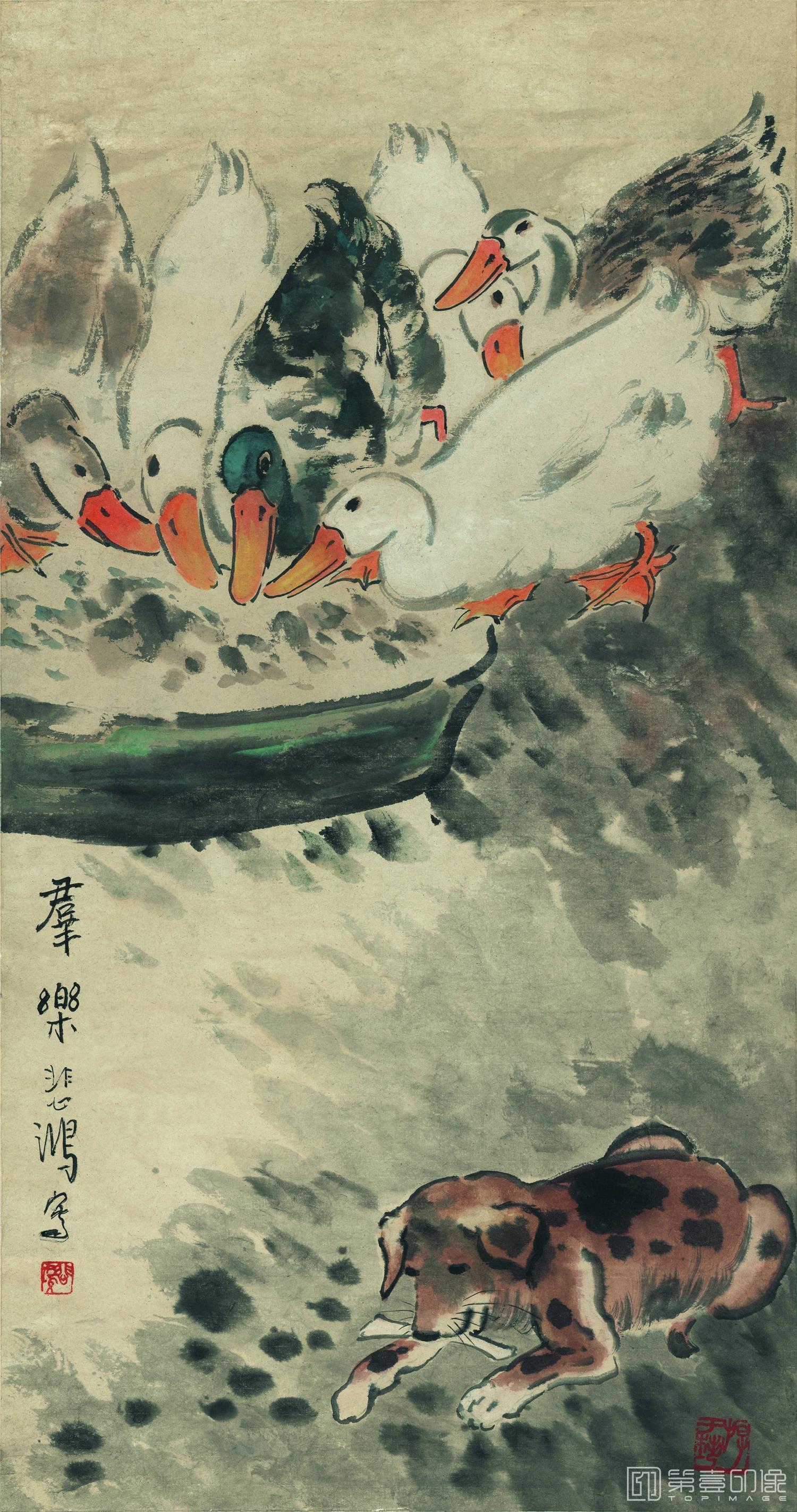 国画-群乐图 纸本48x91.2