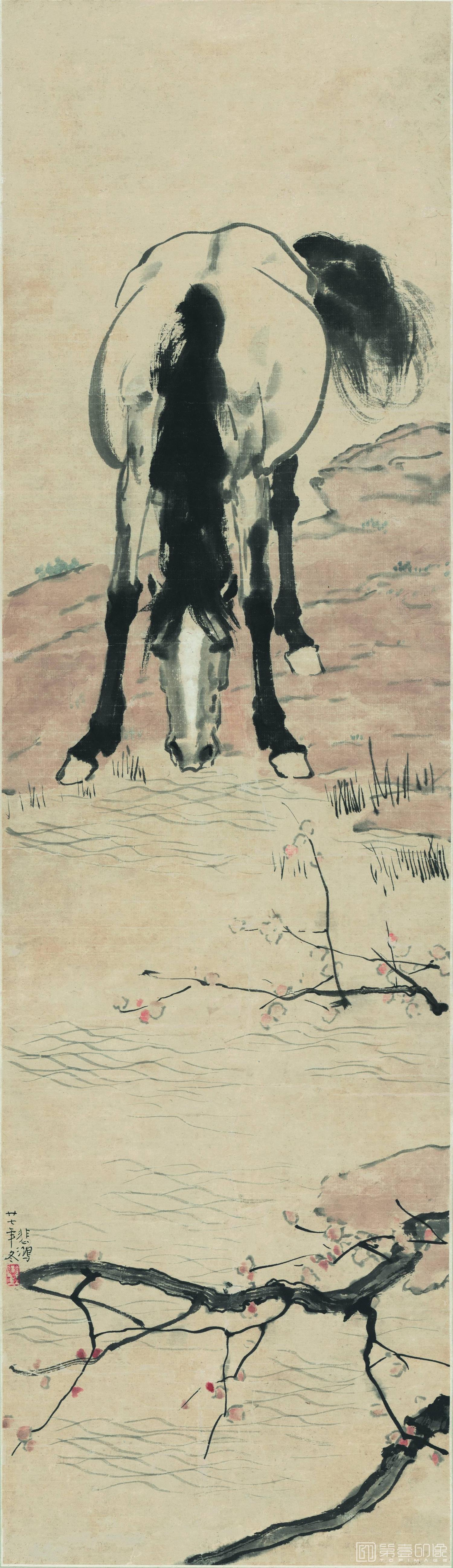 国画-饮马图 纸本31.4x108.7