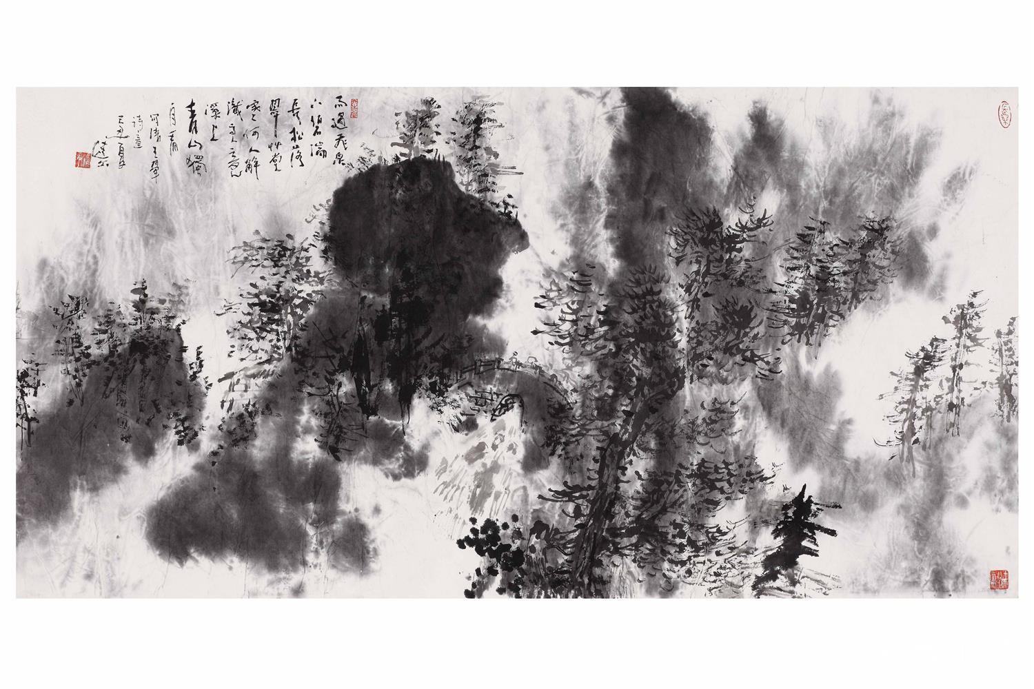 国画-雨过飞泉