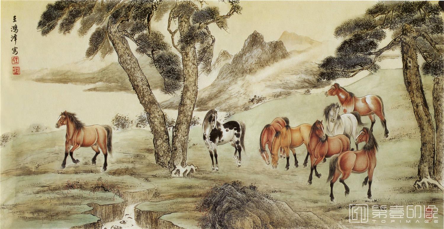 国画-八骏图44x85