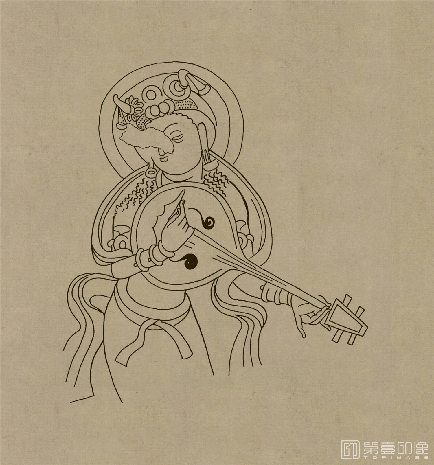 壁画-莫高窟 敦煌 壁画 线描人物稿-003