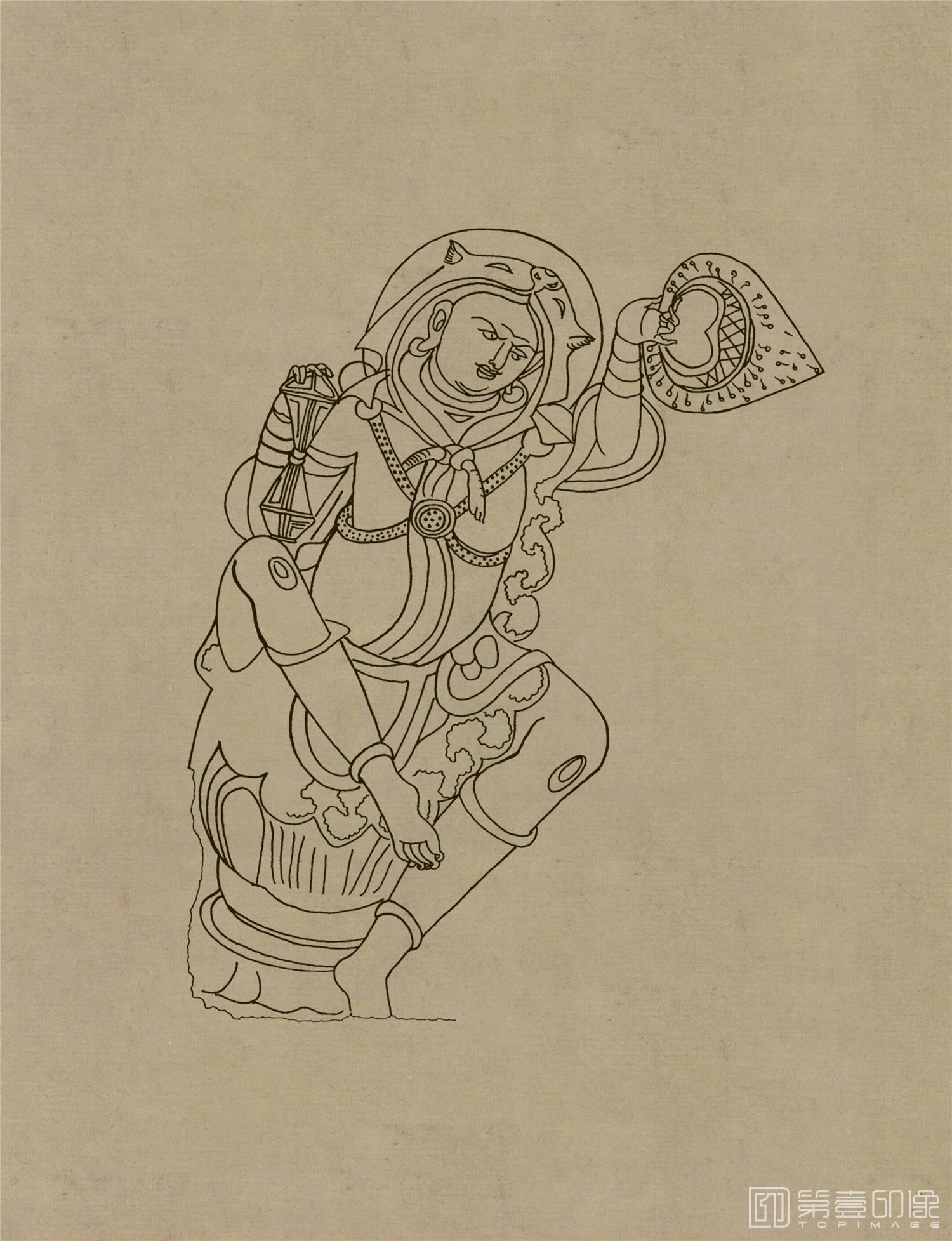壁画-莫高窟 敦煌 壁画 线描人物稿-032