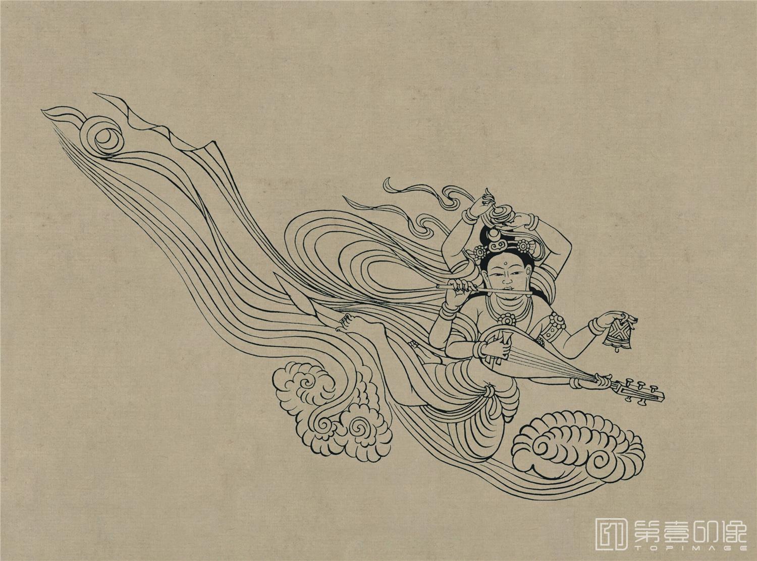 壁画-莫高窟148窟 盛唐 六臂伎乐飞天
