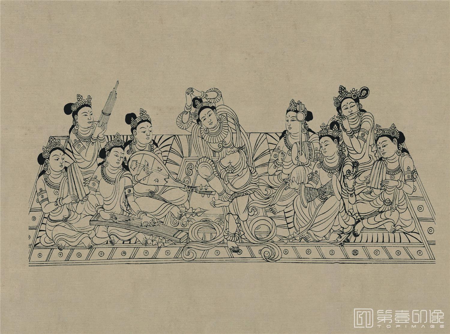 壁画-莫高窟154窟 中唐 报恩经变舞乐