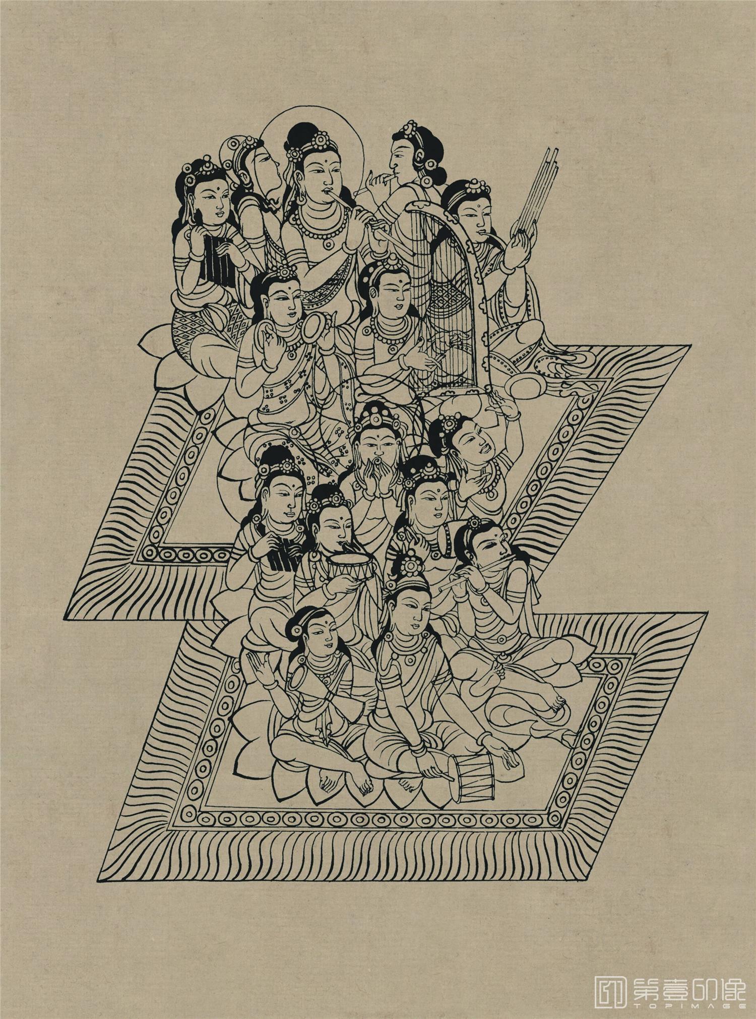 壁画-莫高窟220窟 初唐 东方药师经变中的菩萨伎乐
