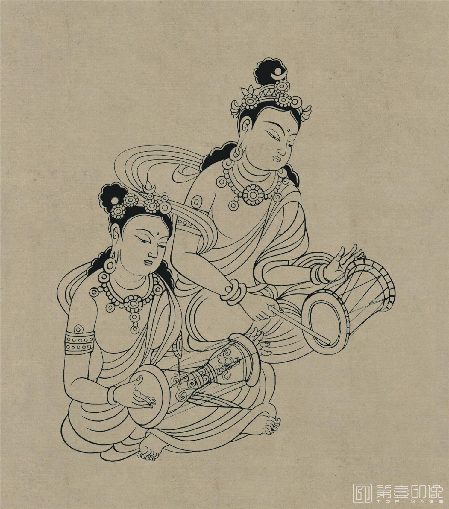 壁画-莫高窟220窟 初唐 菩萨伎乐