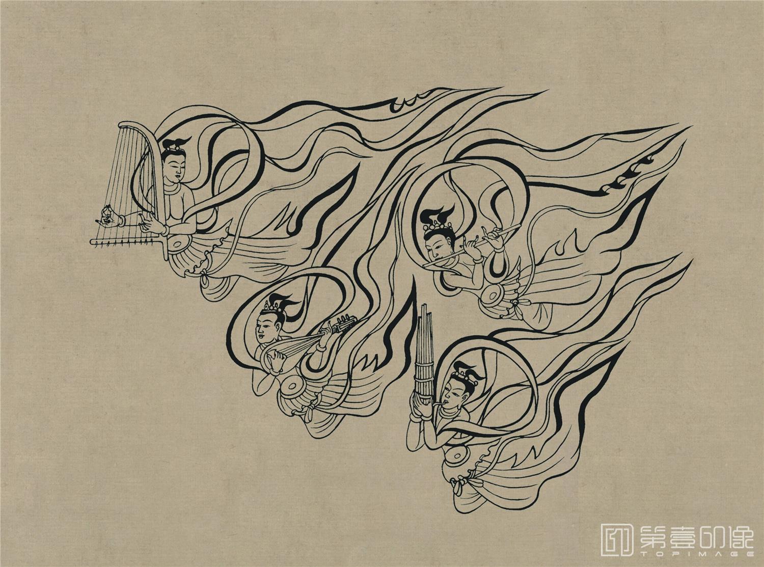 壁画-莫高窟420窟 隋 飞天伎乐