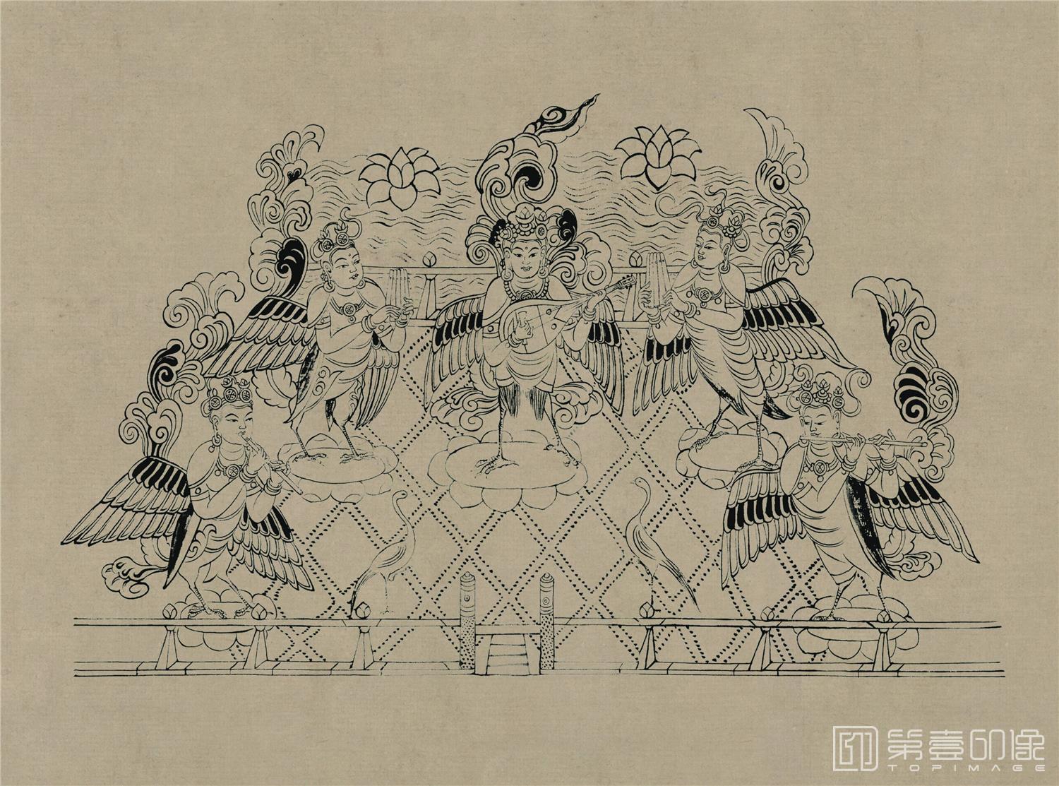 壁画-莫高窟61窟 五代 迦陵频伽伎乐