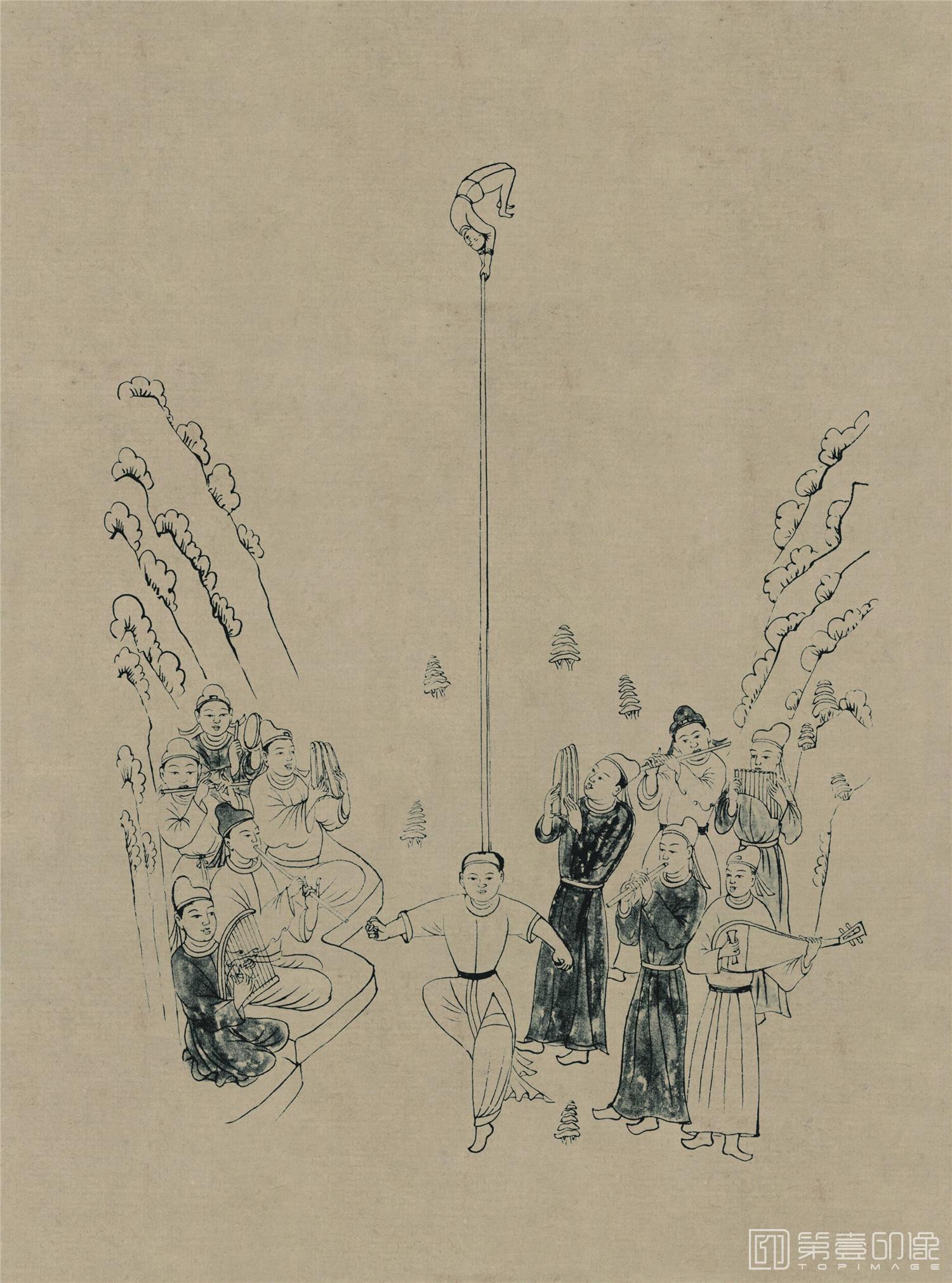 壁画-莫高窟72窟 五代 百戏