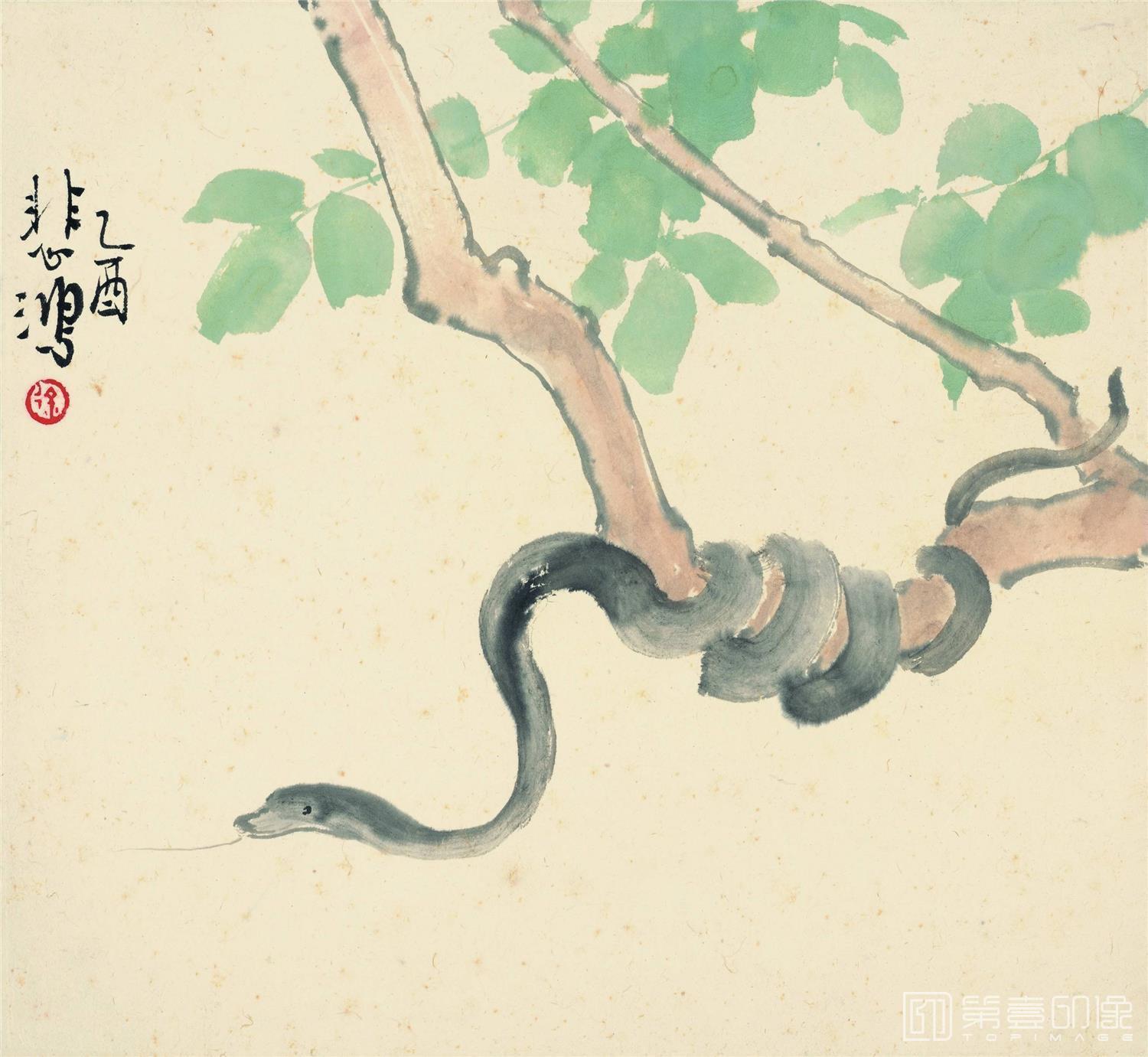国画-十二生肖国画-蛇