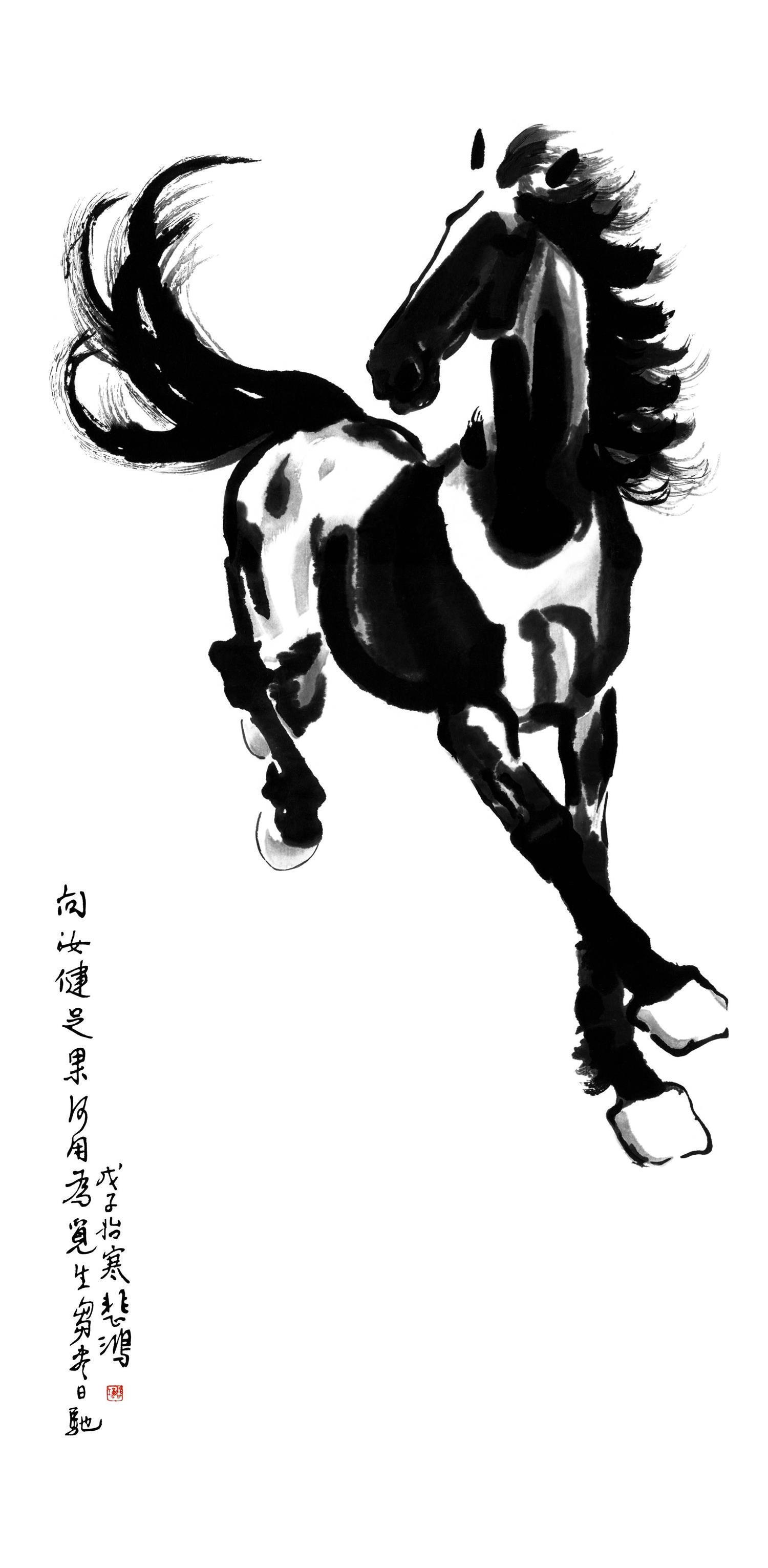 国画-墨笔画马立轴纸本