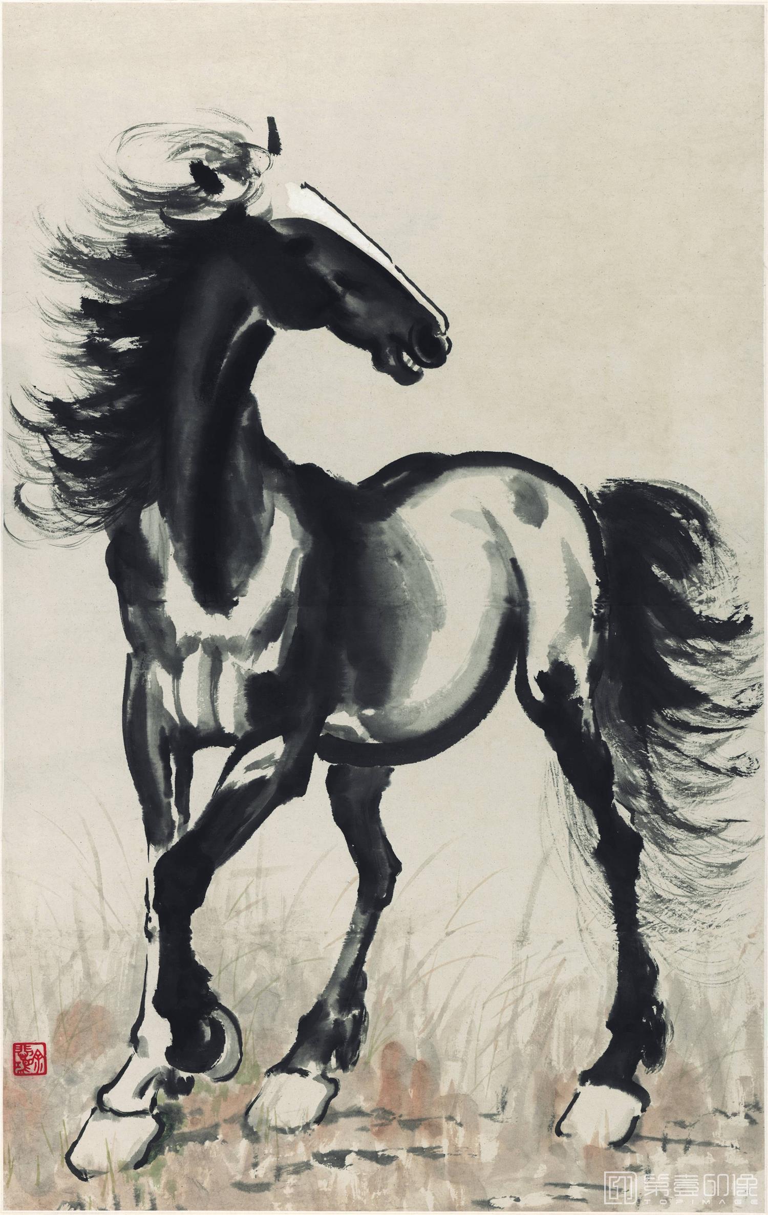 国画-骏马图 纸本62.2x98.5