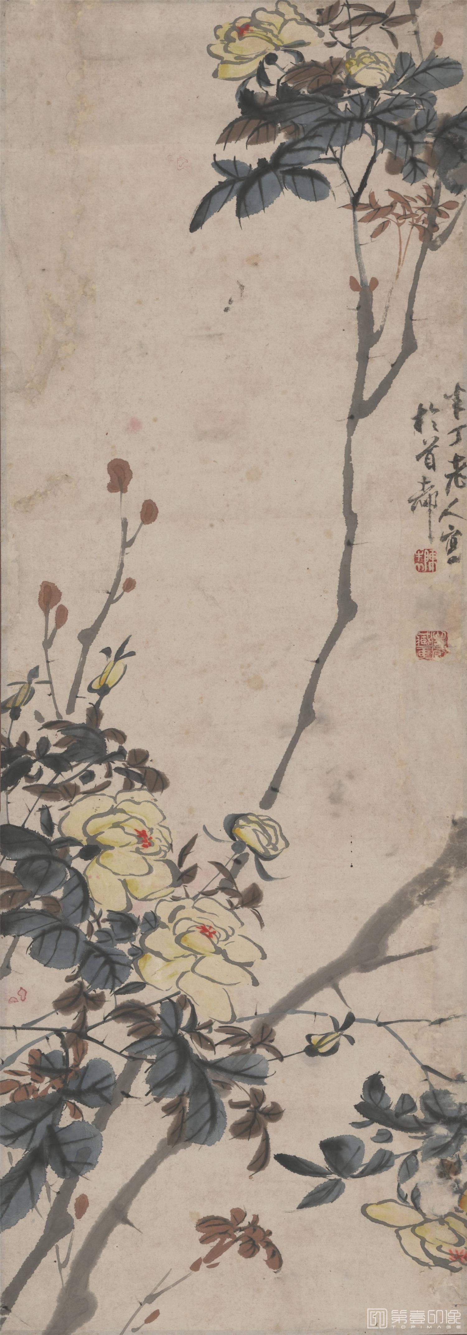 国画-蔷薇花图轴82X29