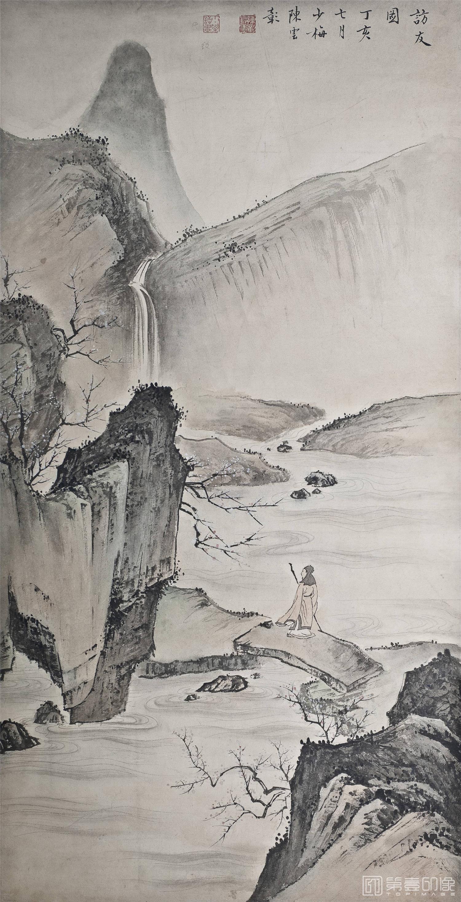 国画-访友图94×48-纸本立轴