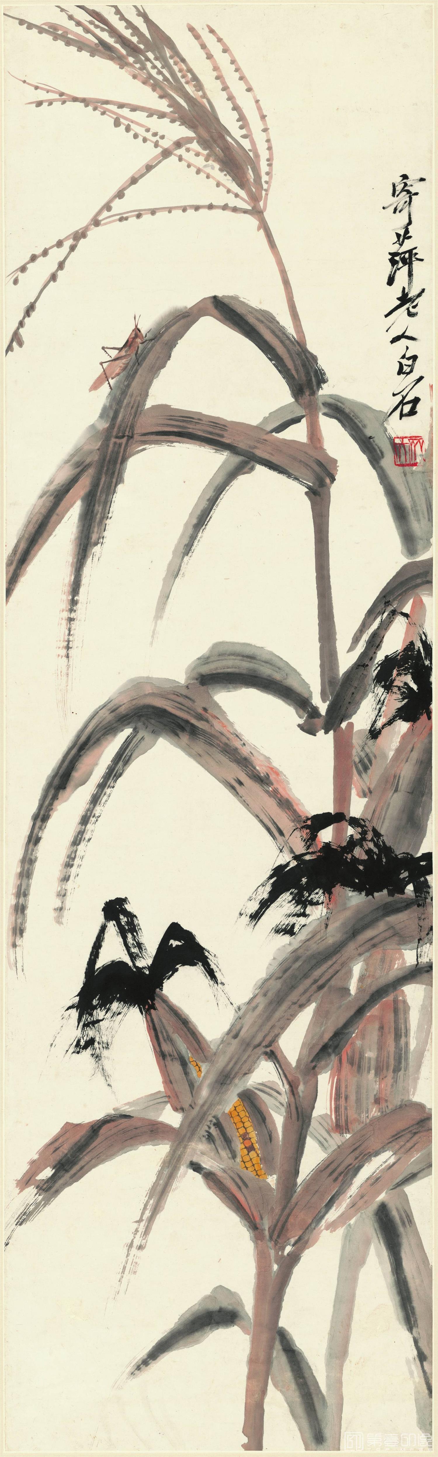 国画-玉米蚱蜢