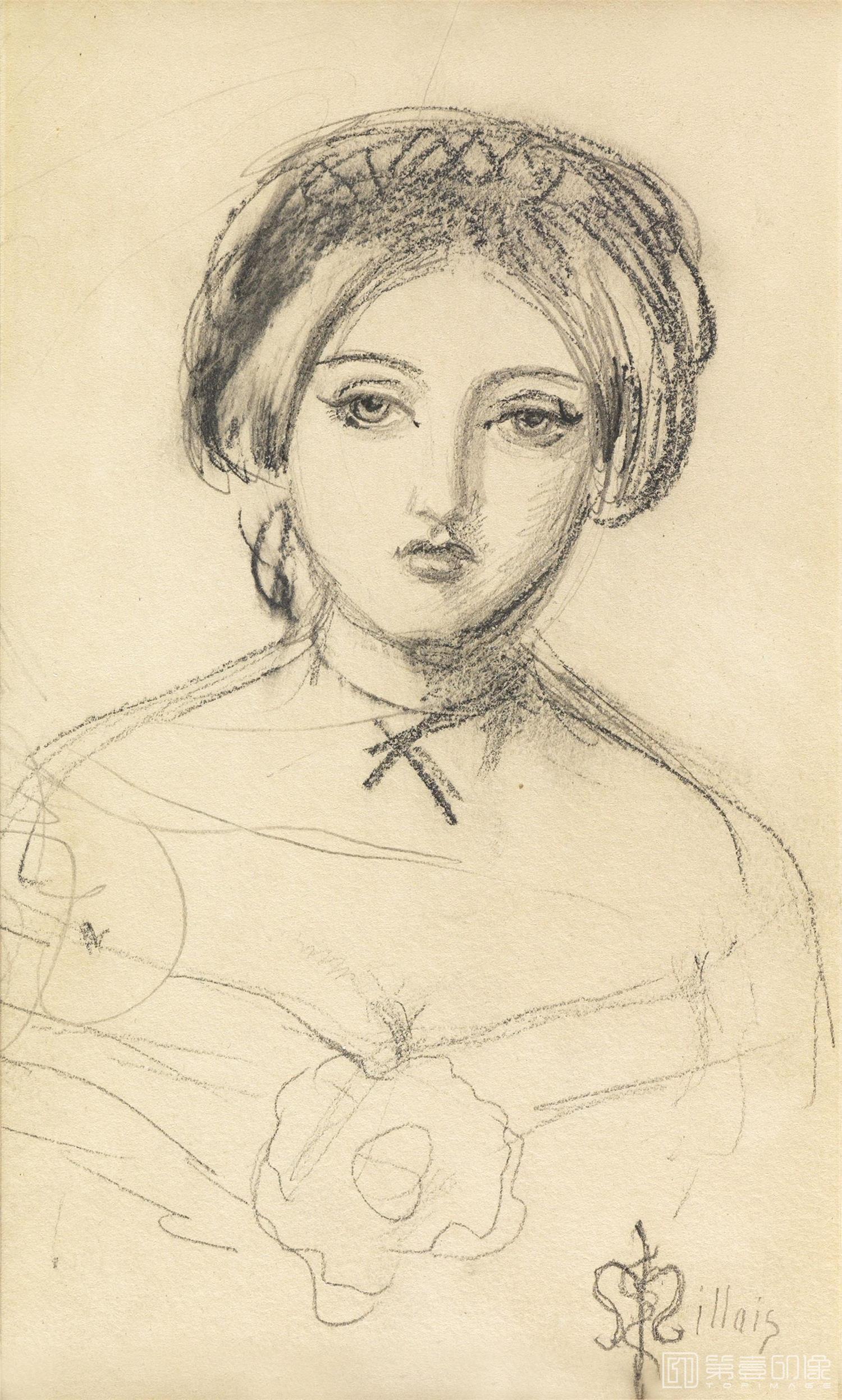 速写-[英国]约翰·埃弗里特·米莱斯 (John Everett Millais)作品集-0043