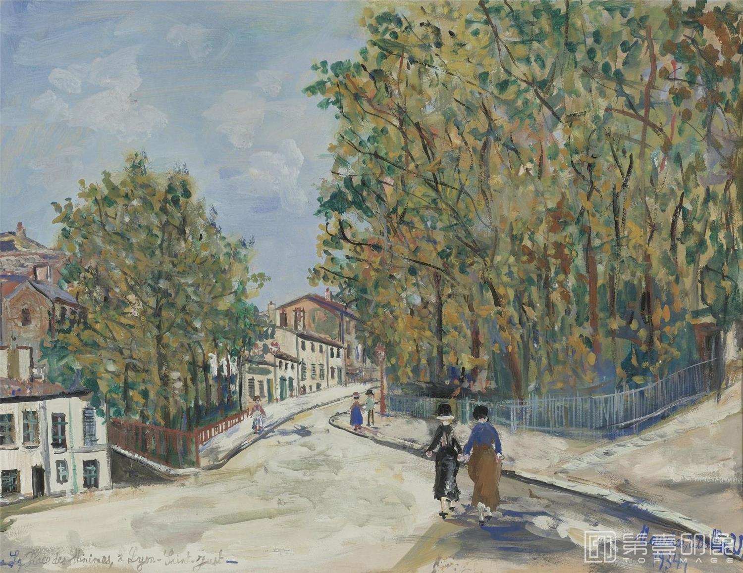 油画-[法国]莫里斯·郁特里罗 (Maurice Utrillo)作品-LA PLACE DES MINIMES A LYON SAINT-JUST