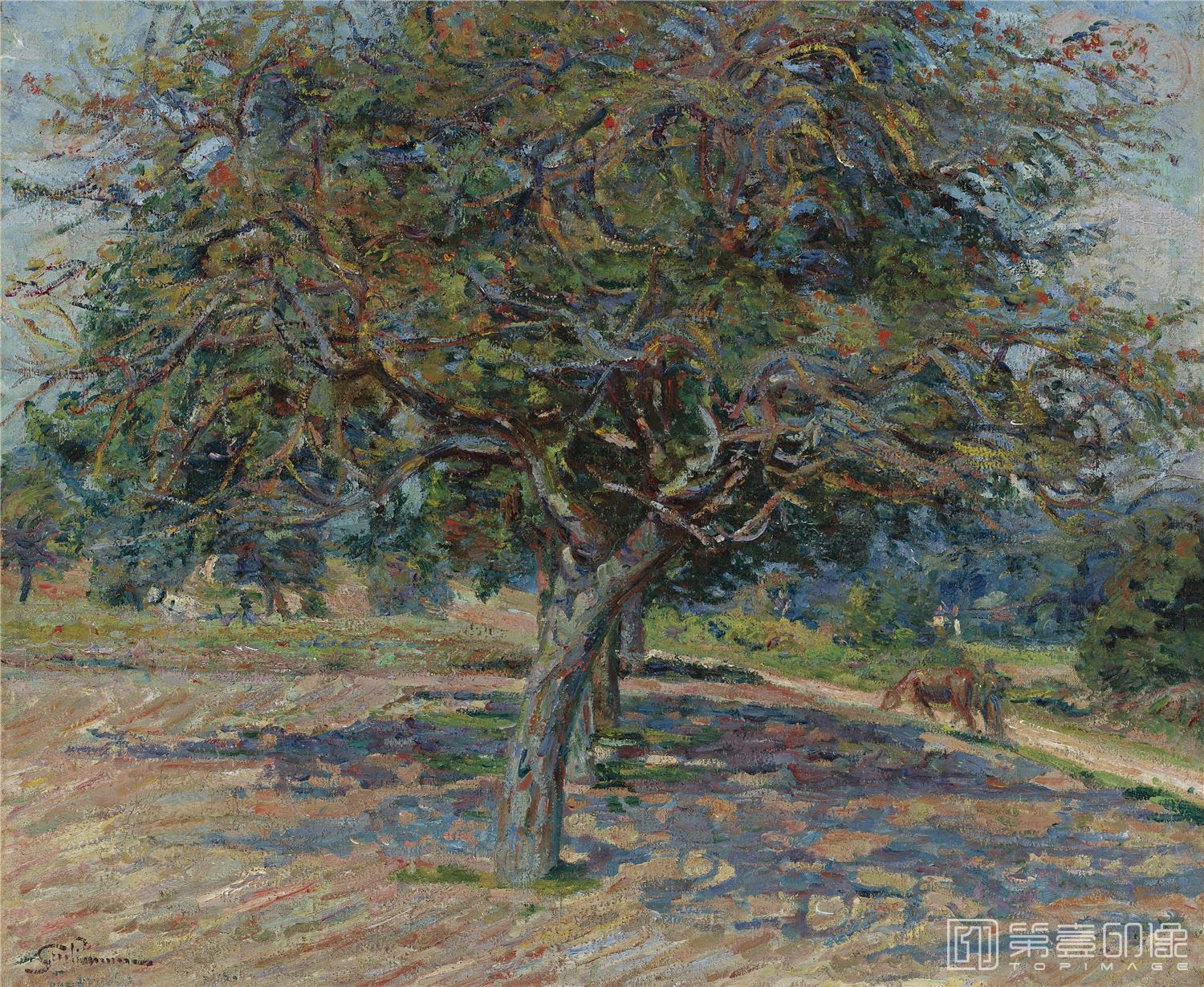 油画-[法国]让·巴普蒂斯特·阿尔芒德·基约曼 (Jean-Baptiste Armand Guillaumin)作品-ARBRES EN _LE-DE-FRANCE