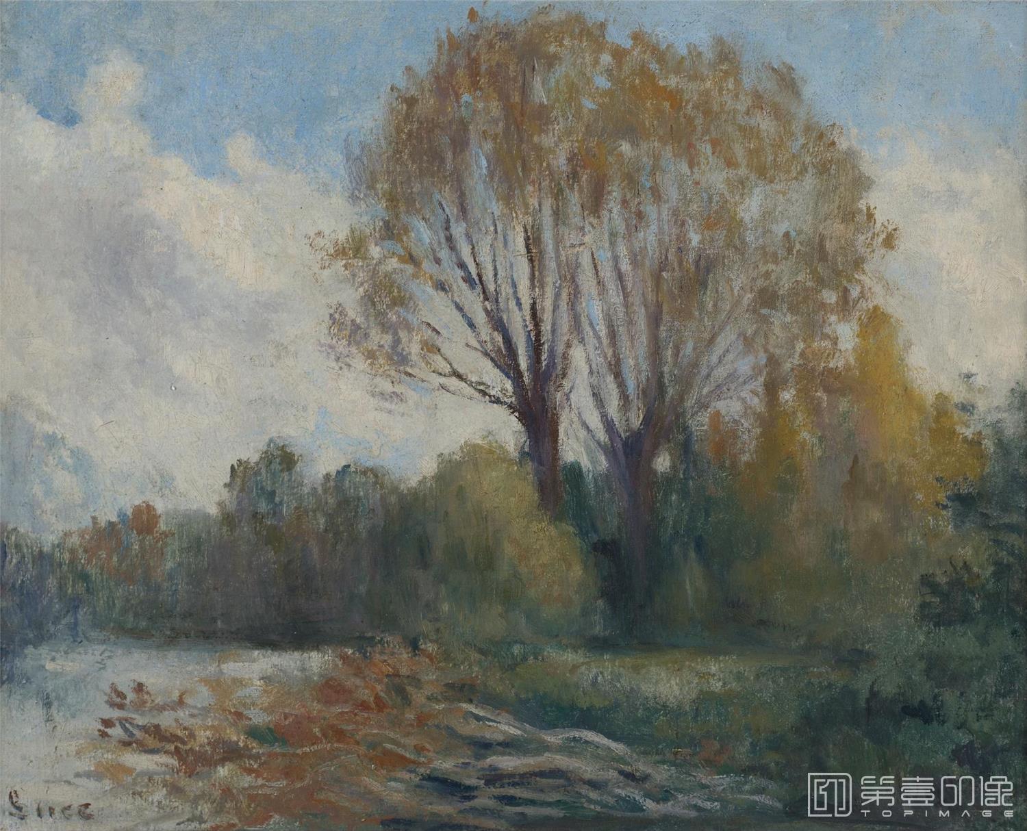 油画-[法国]马克西米利安·卢斯 (Maximilien Luce)作品-BORDS DE SEINE EN AUTOMNE