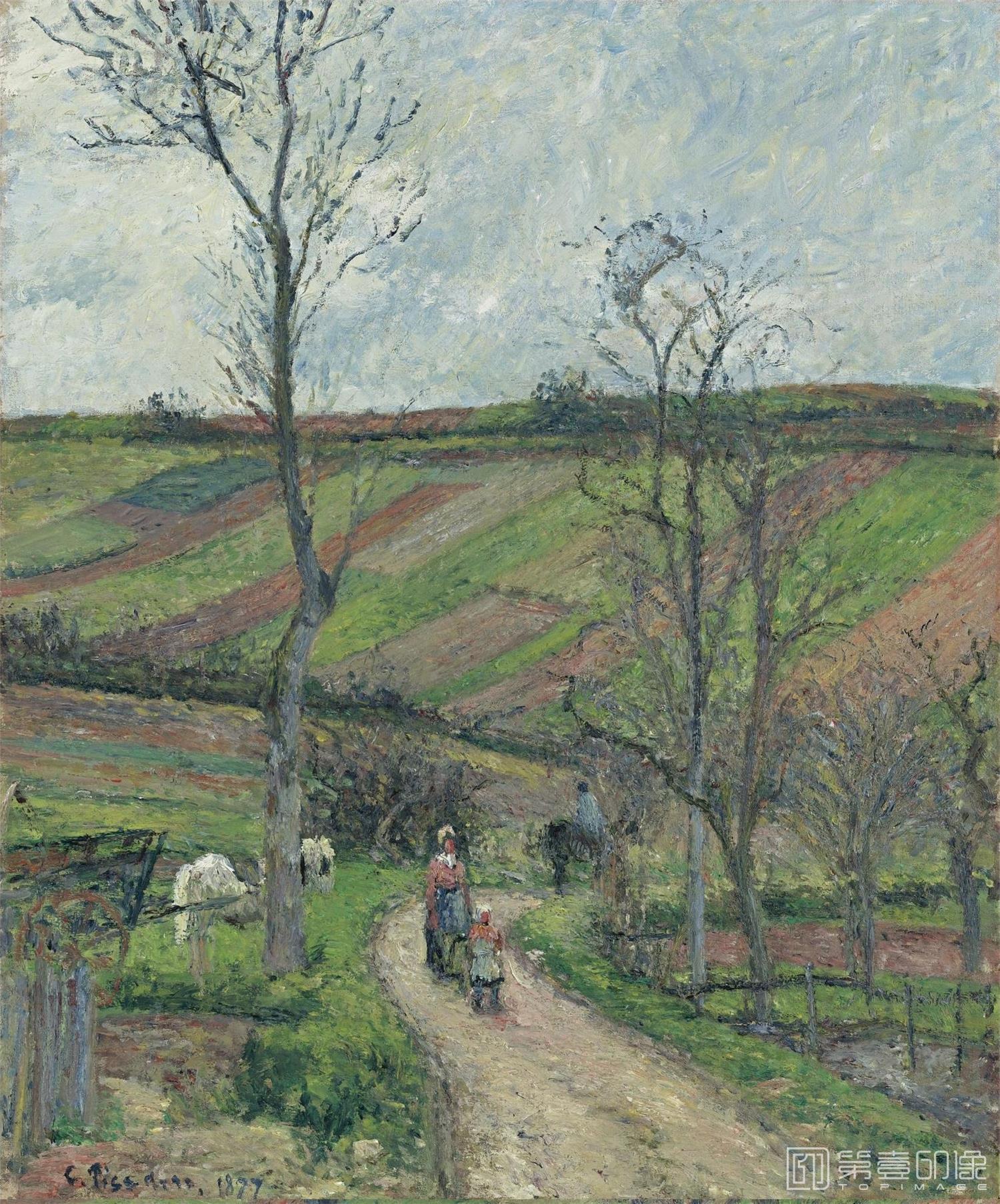 油画-[法国] 卡米耶·毕沙罗 (Camille Pissarro)作品-LE FOND-DE-L'HERMITAGE, PONTOISE