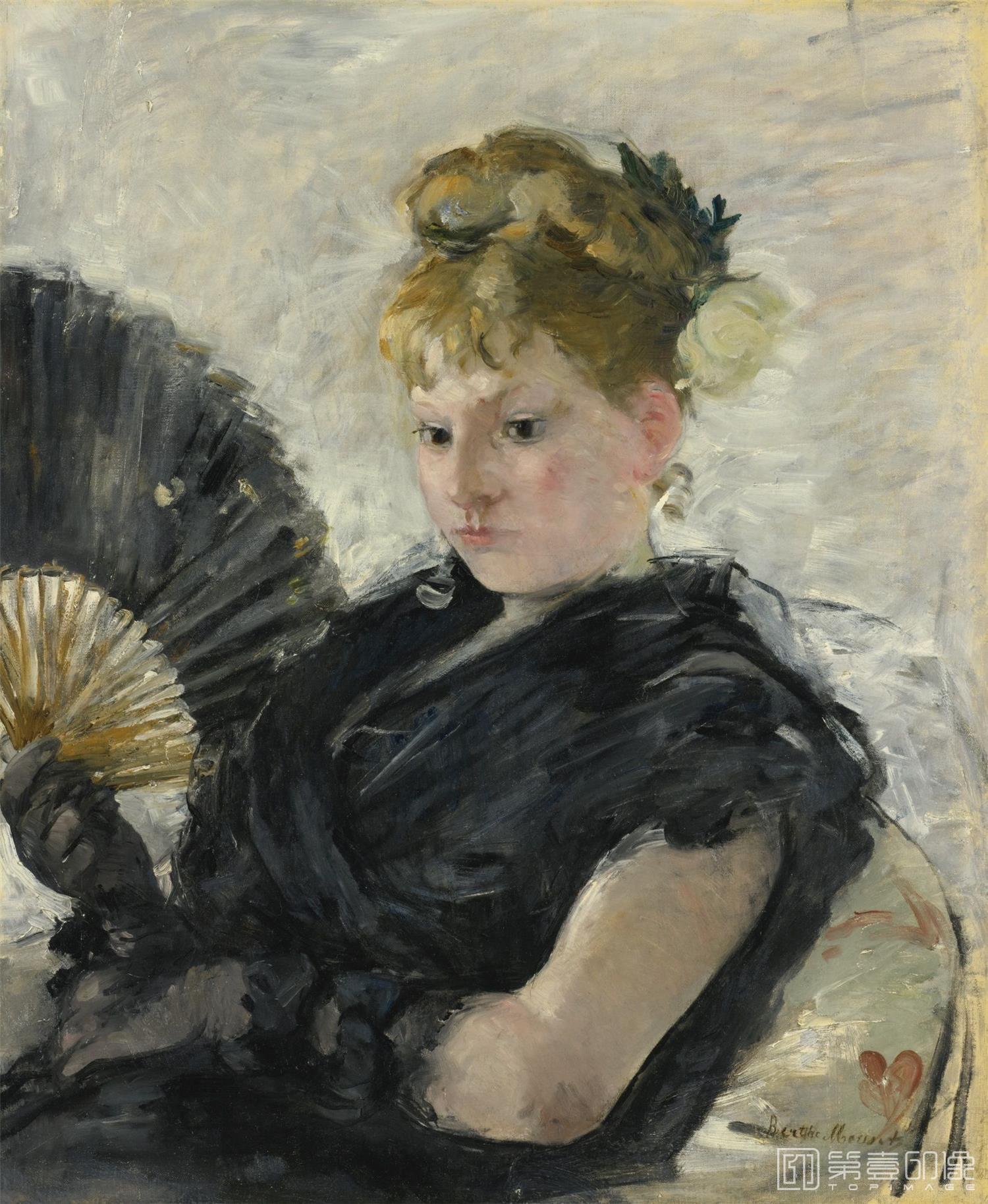 油画-[法国] 贝尔特·莫里索 (Berthe Morisot)作品-FEMME A L'EVENTAIL