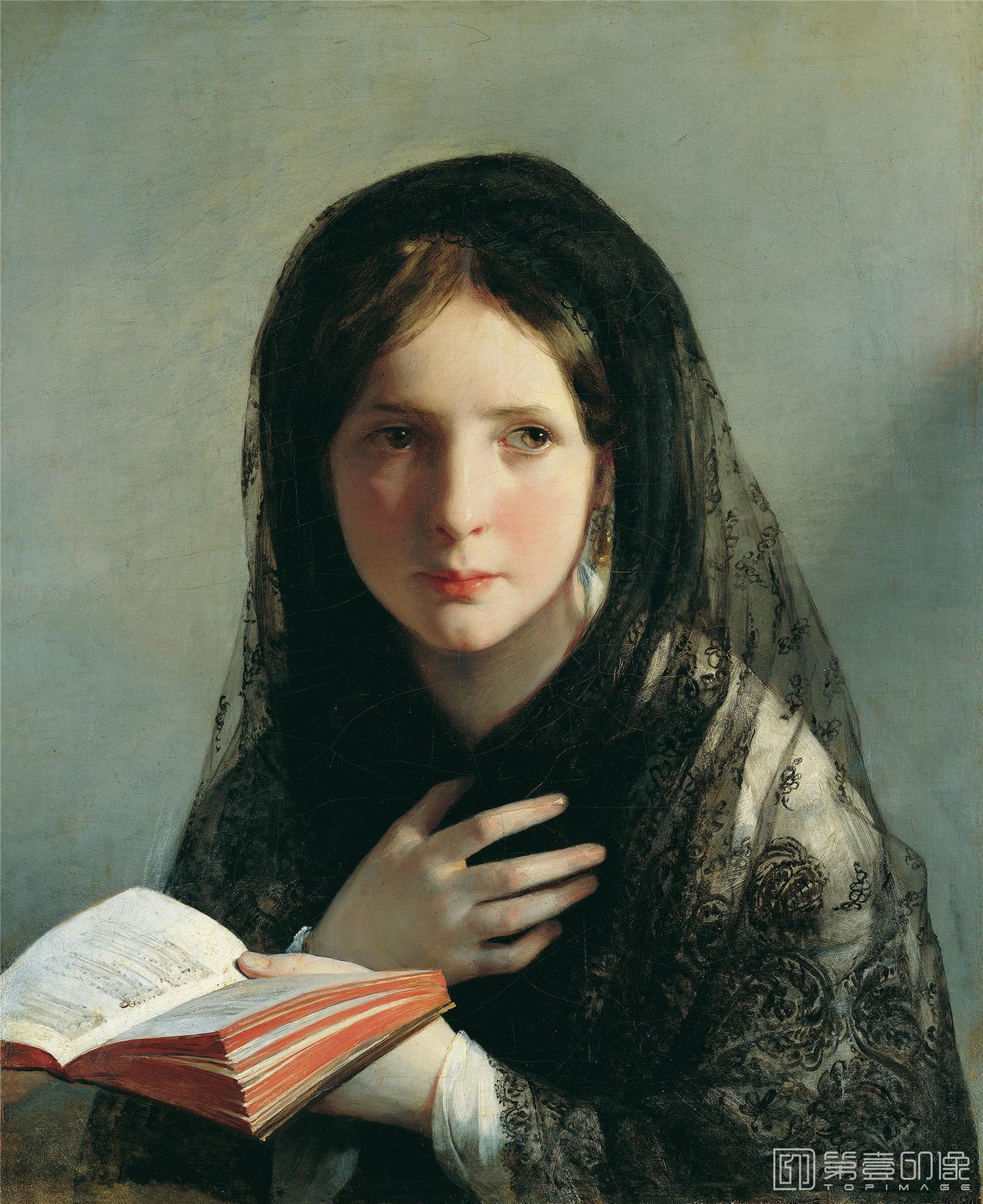 油画-列支敦士登皇家美术馆-Friedrich von Amerling-Lost in Her Dreams, c. 1835