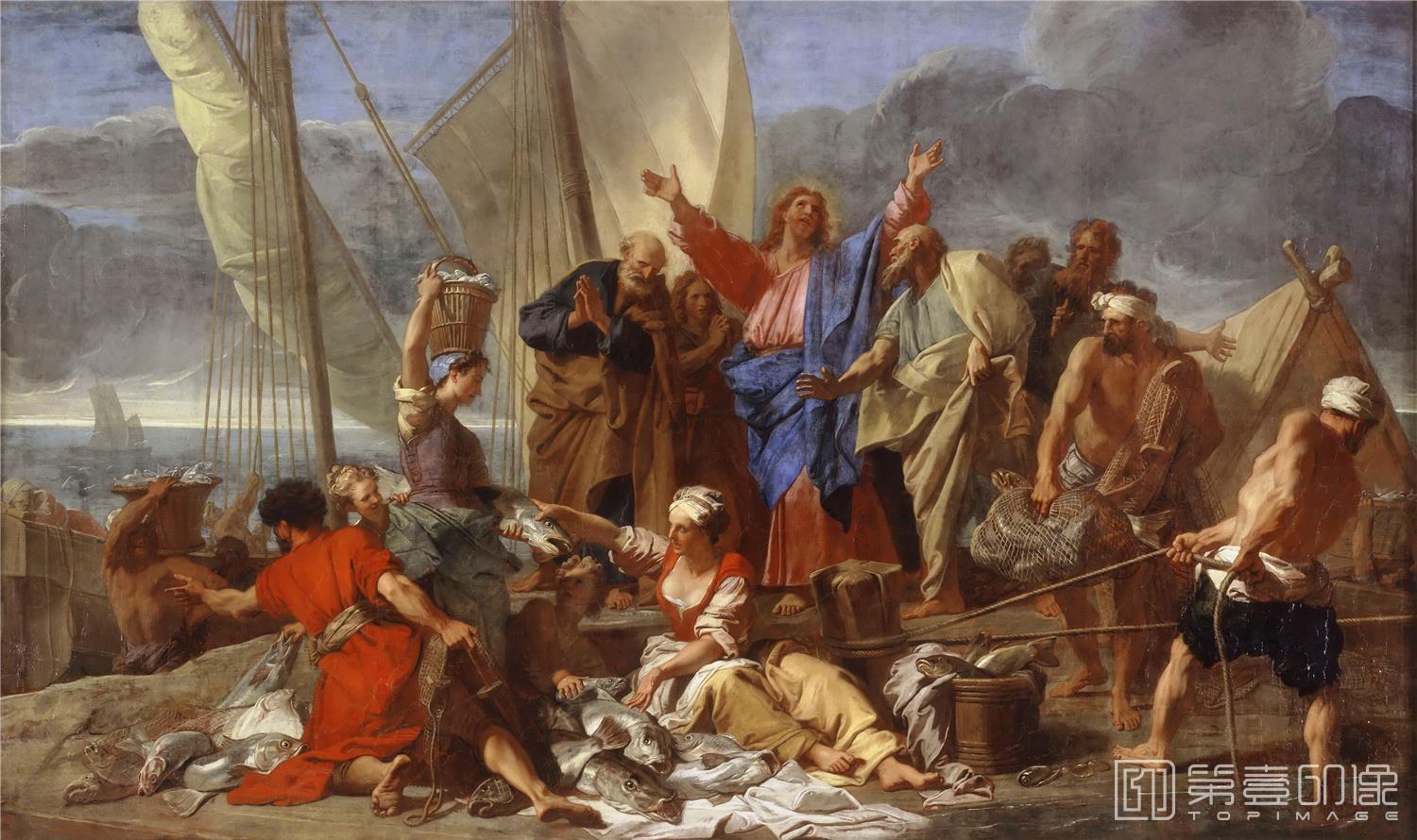 油画-卢浮宫-Jean-Baptiste Jouvenet-Miraculous Draught of Fishes