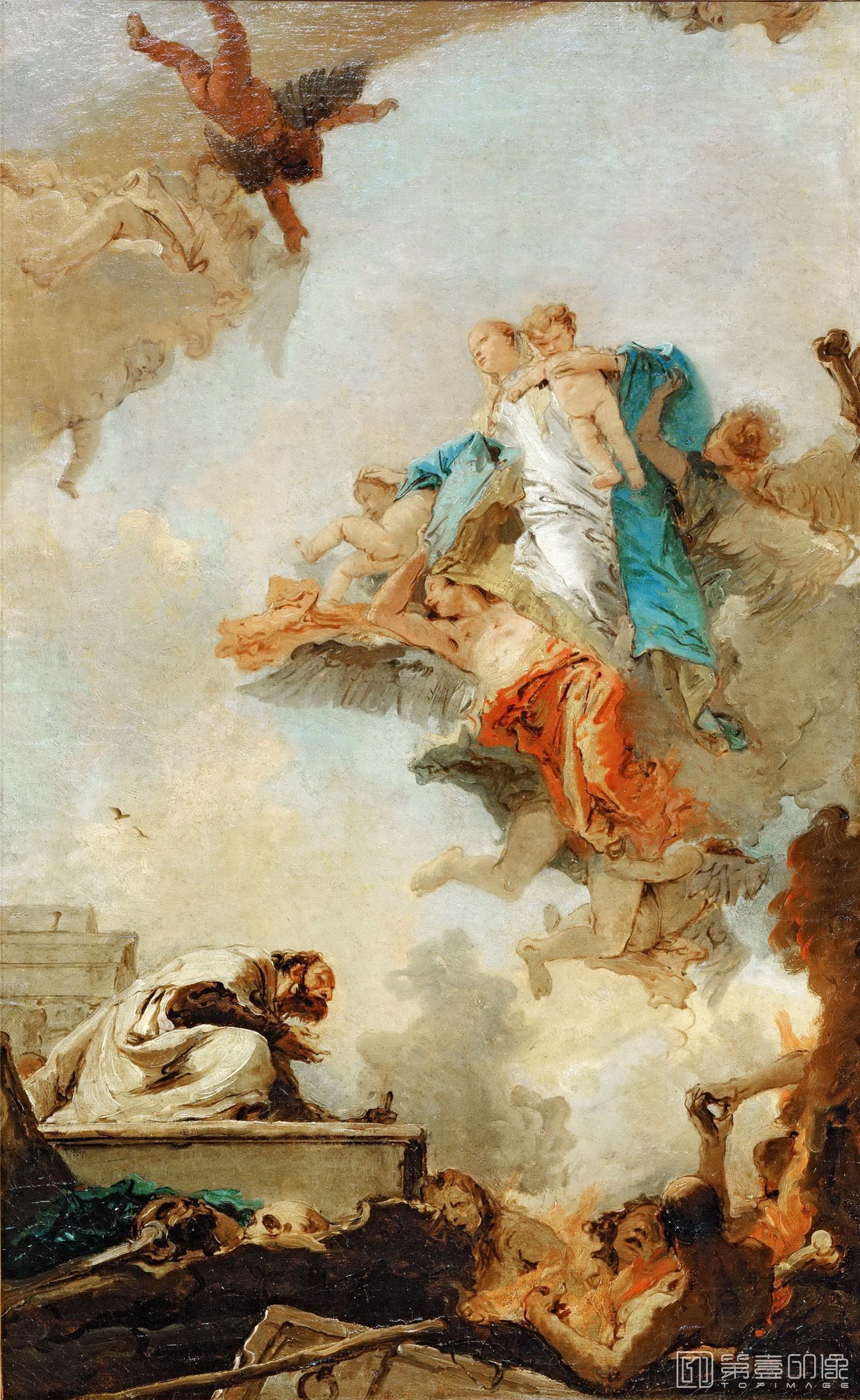 油画-卢浮宫-Tiepolo, Giovanni Battista-La Vierge du Carmel apparaissant a Saint Simeon Sto