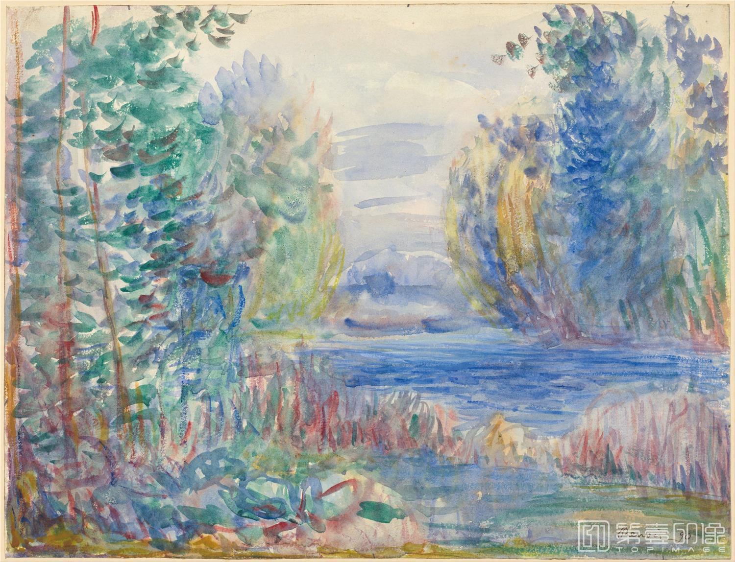 油画-奥地利维也纳阿尔贝蒂娜博物馆-Pierre-Auguste Renoir (1841–1919)-River Landscape, 1890