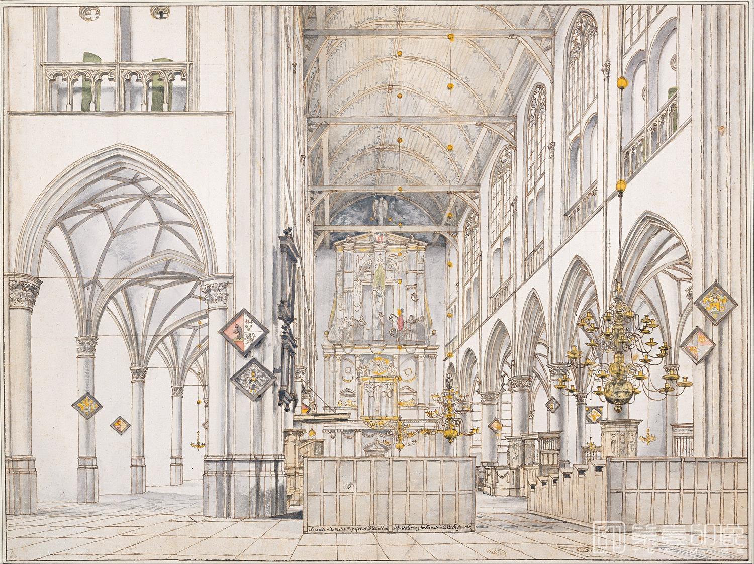 油画-奥地利维也纳阿尔贝蒂娜博物馆-Pieter Jansz. Saenredam (1597–1665)-Interior of the Church of St